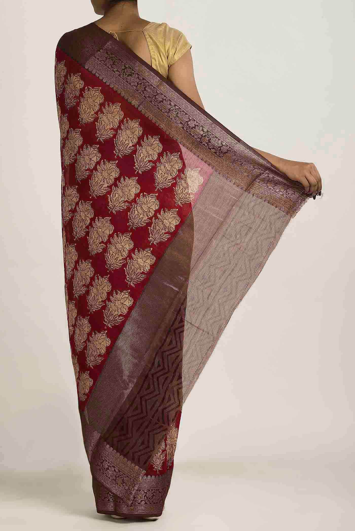 Maroon Chanderi Silk Cotton Saree