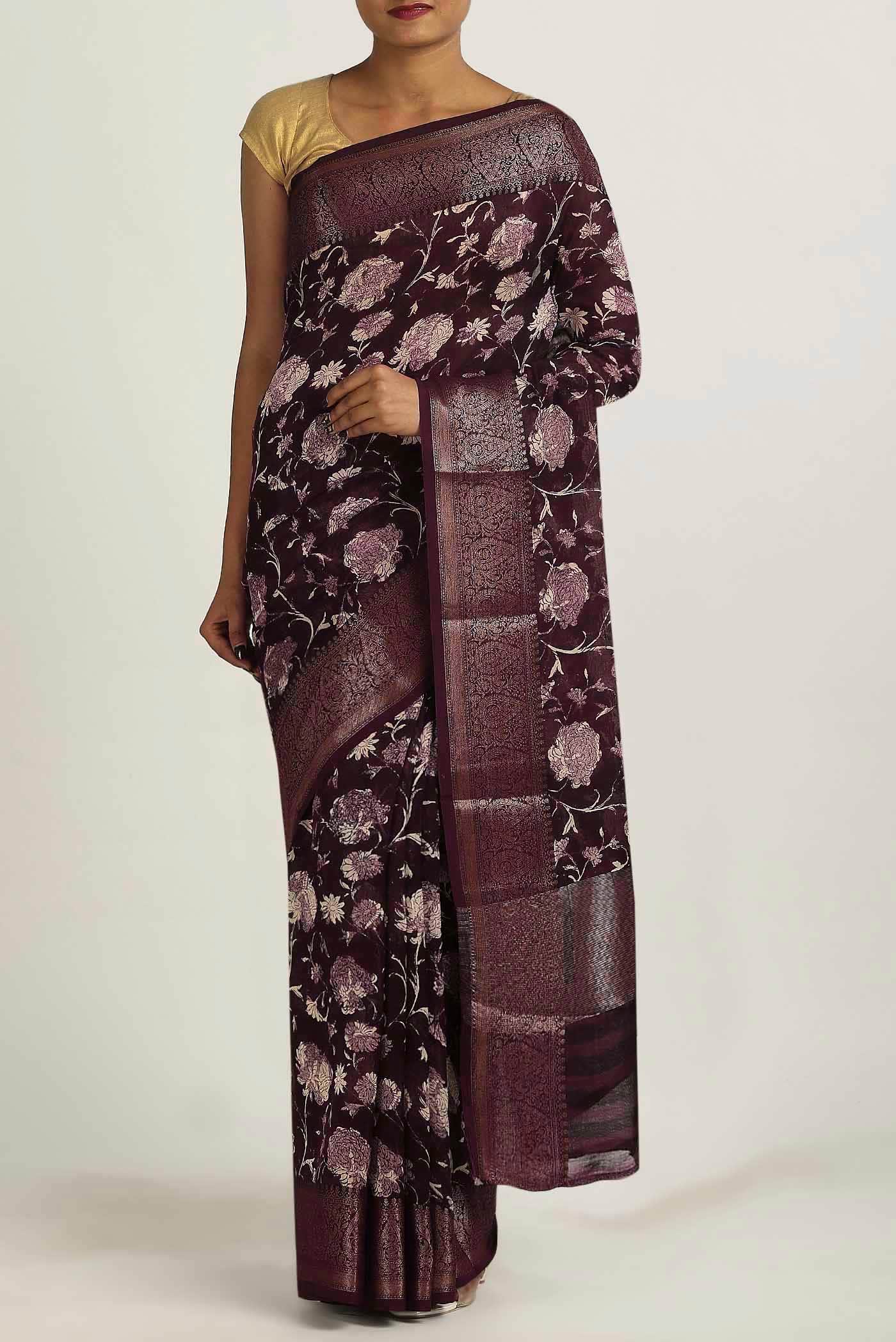 Brown Chanderi Silk Cotton Saree