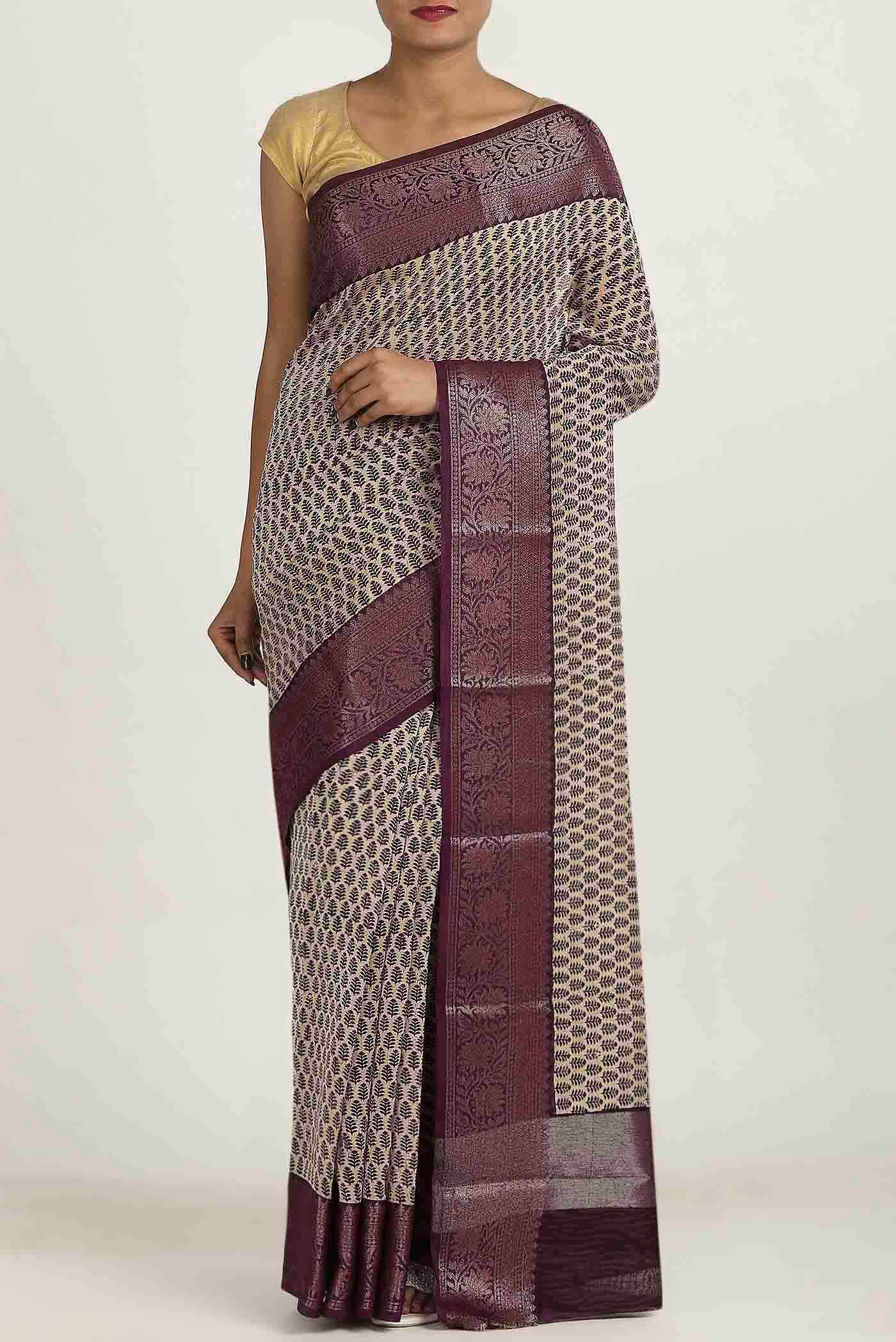 Beige Chanderi Silk Cotton Saree