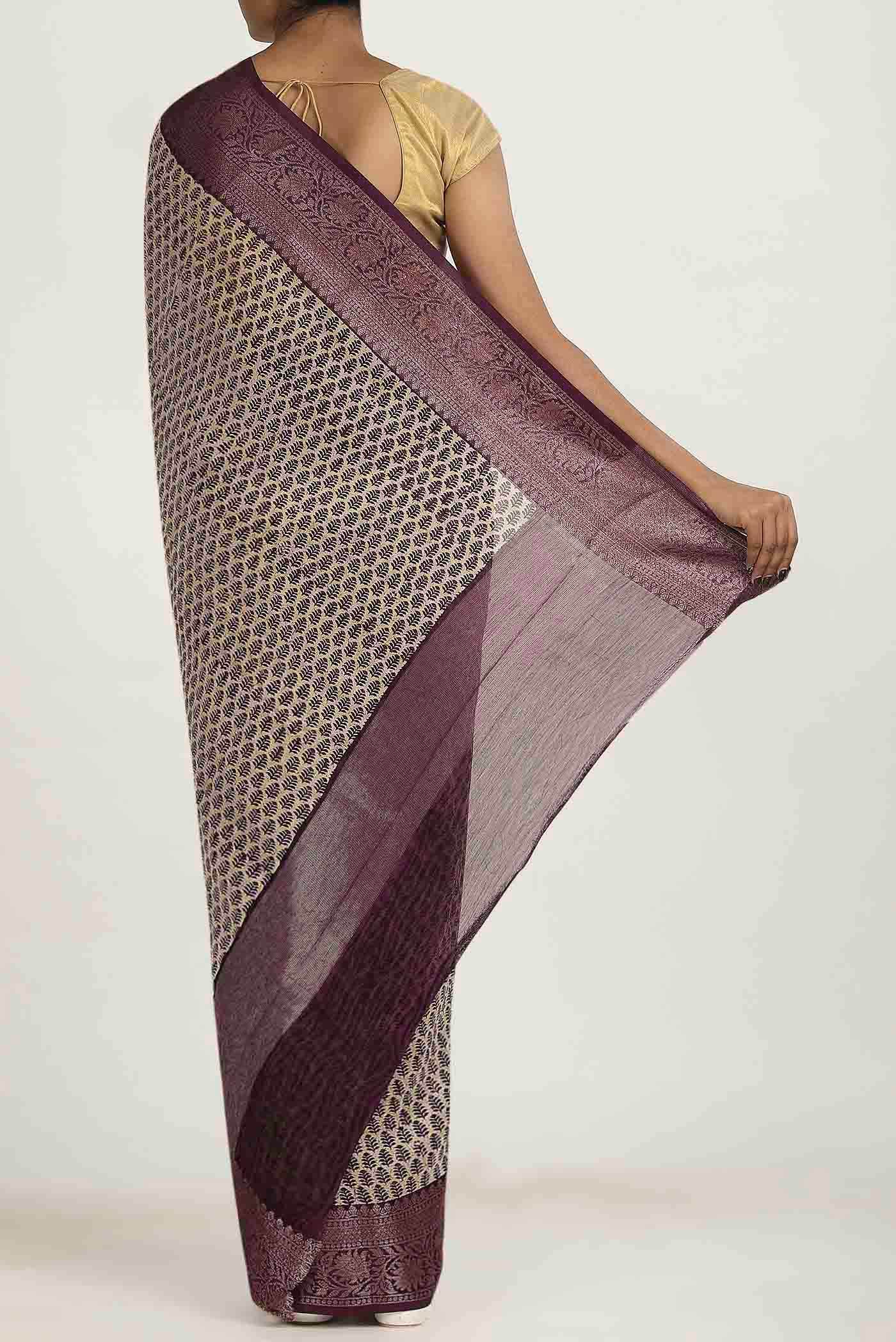 Beige Chanderi Silk Cotton Saree