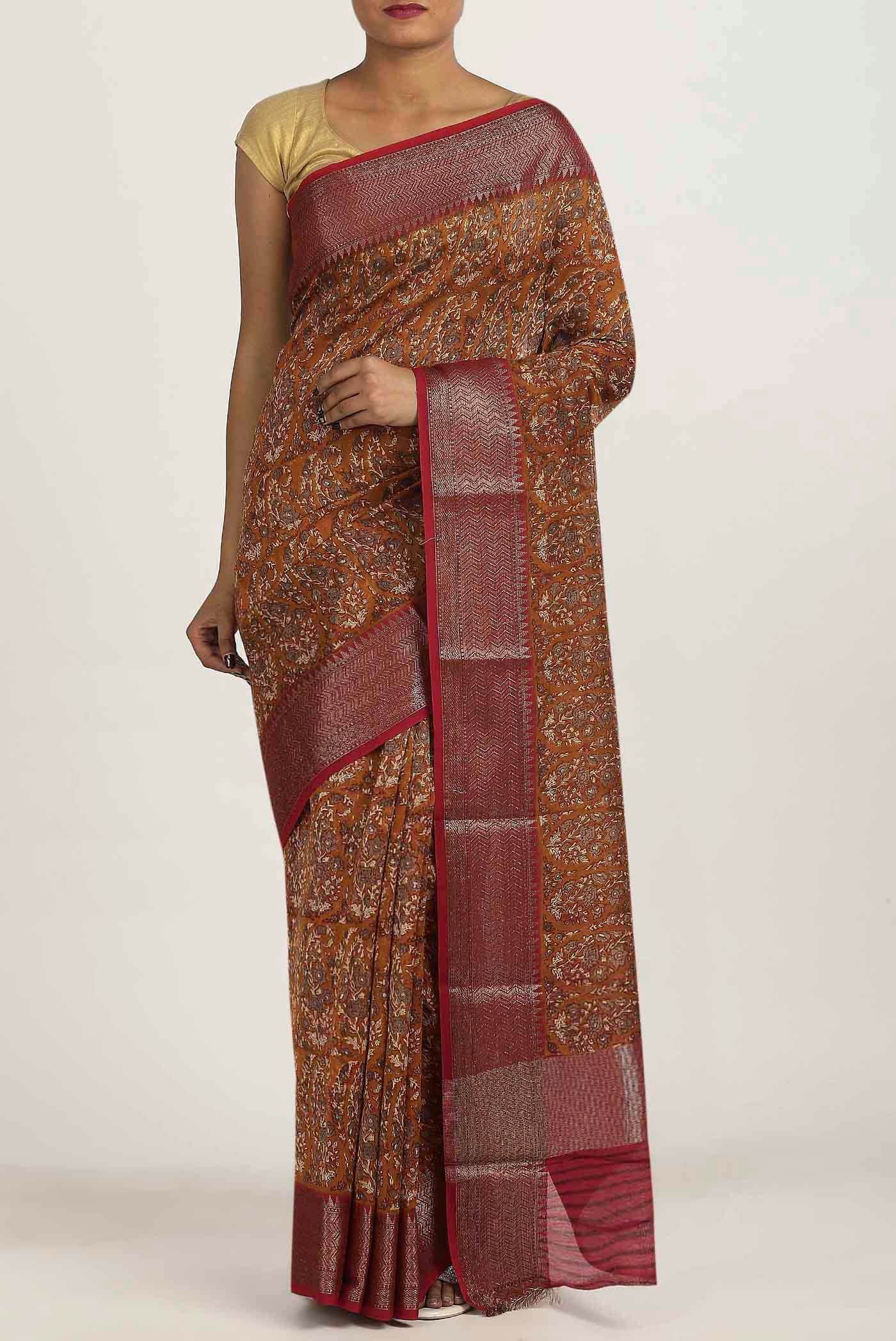 Mustard Chanderi Silk Cotton Saree