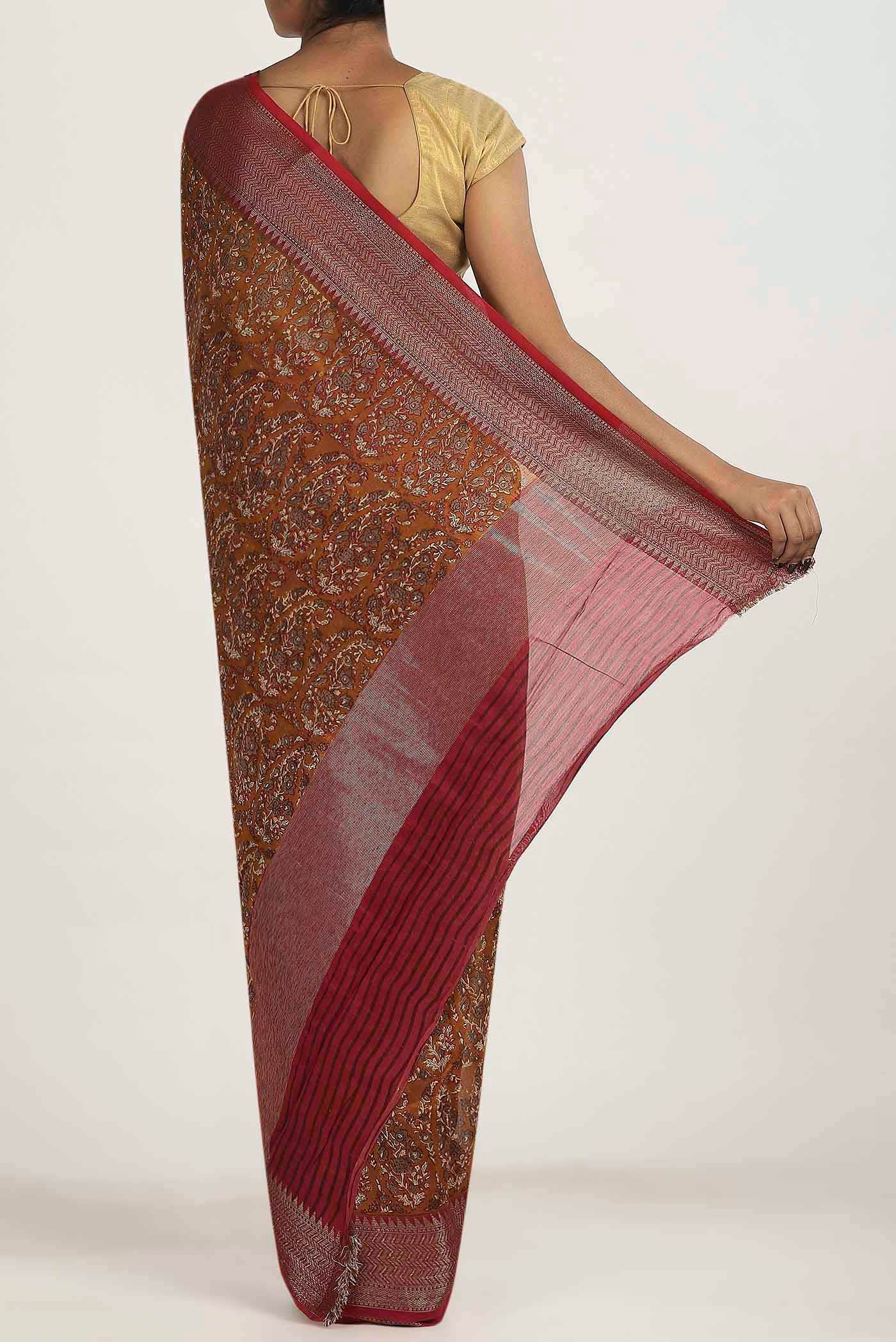 Mustard Chanderi Silk Cotton Saree