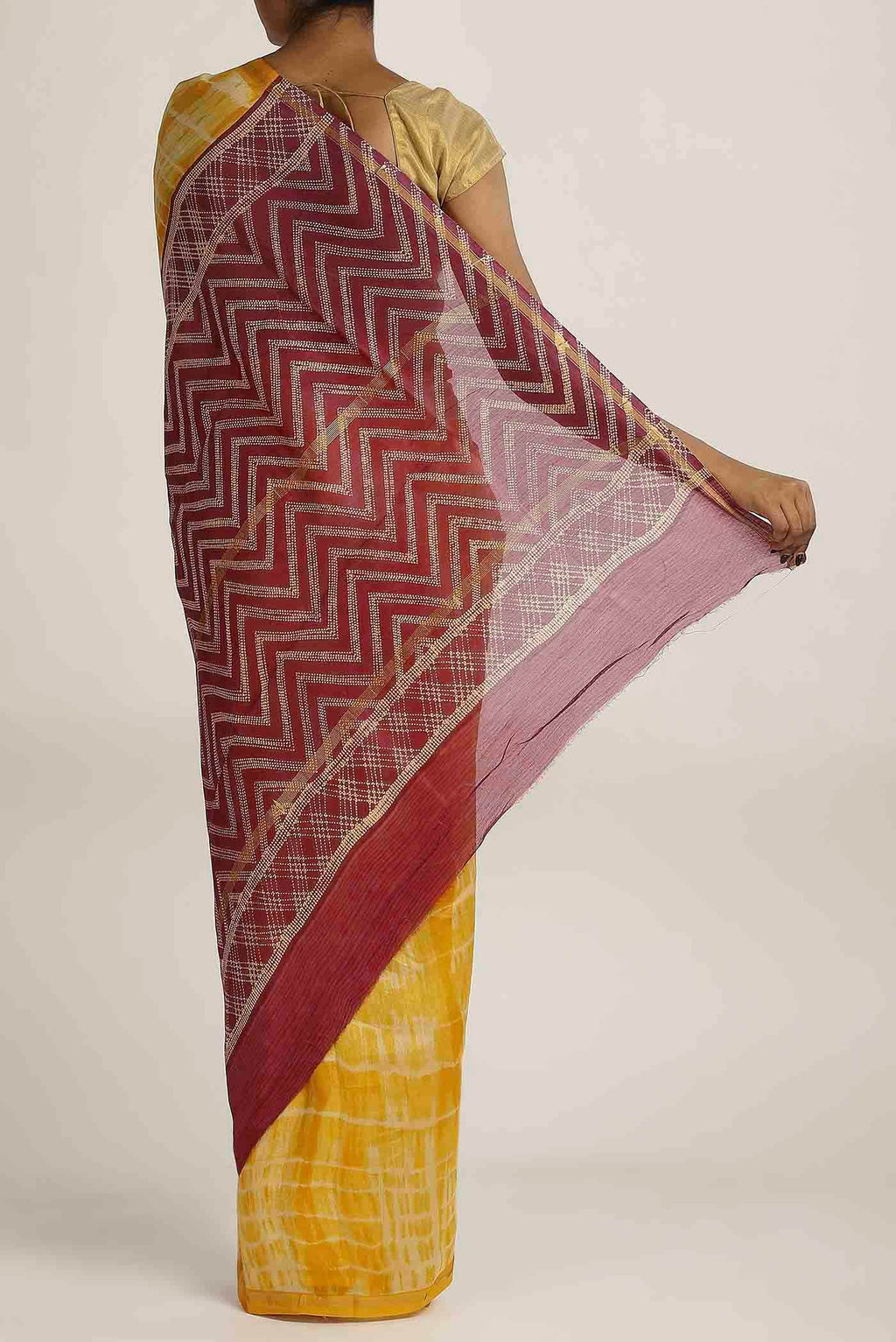 Mustard Chanderi Silk Cotton Saree