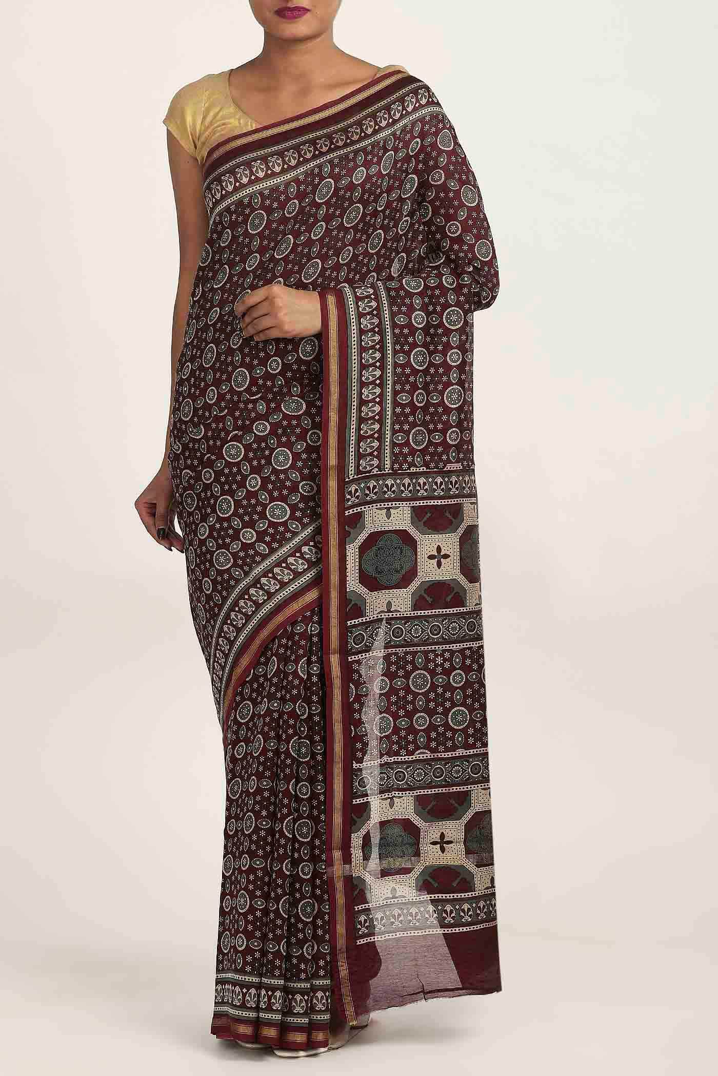 Brown Chanderi Silk Cotton Saree