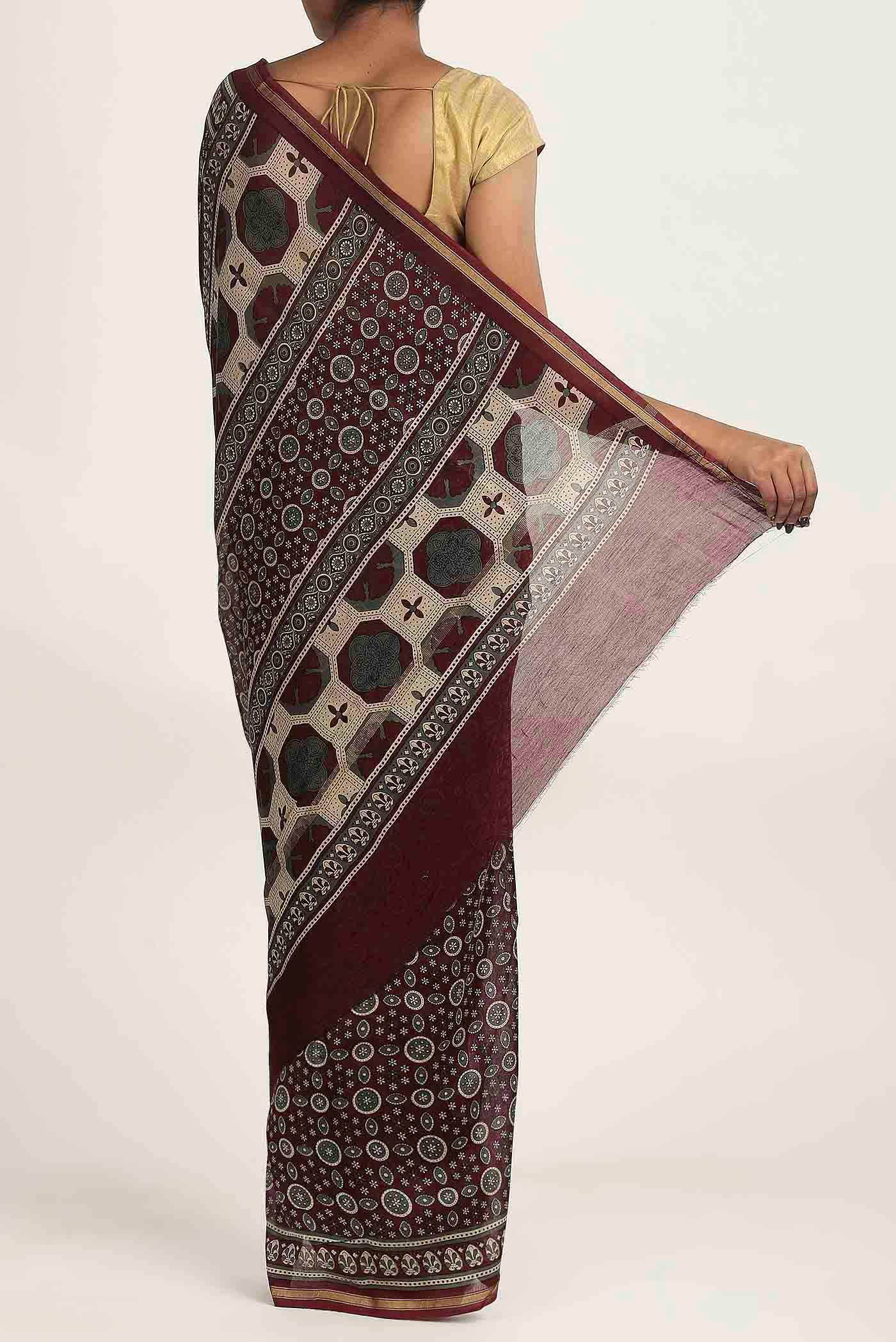 Brown Chanderi Silk Cotton Saree