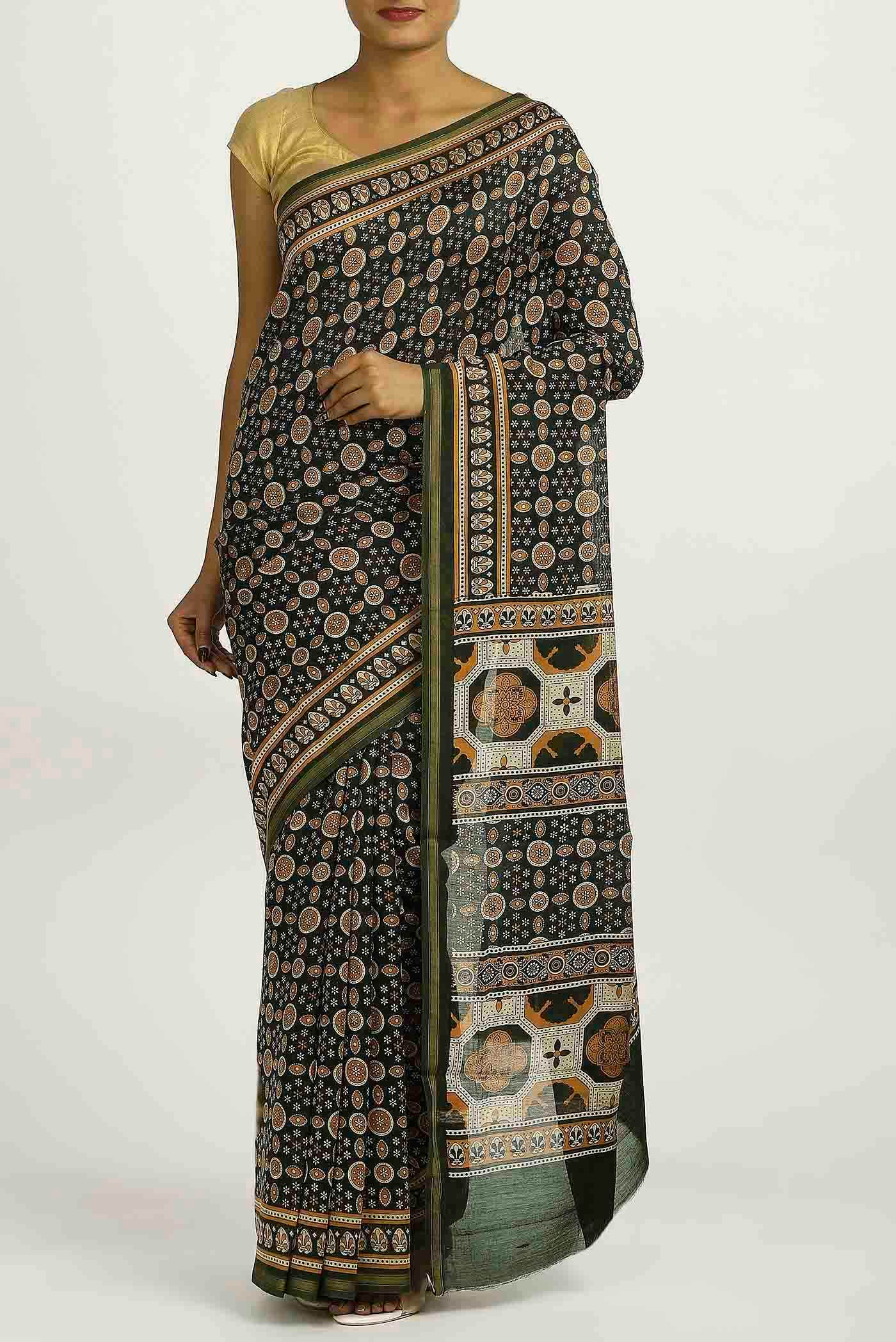 Black Chanderi Silk Cotton Saree