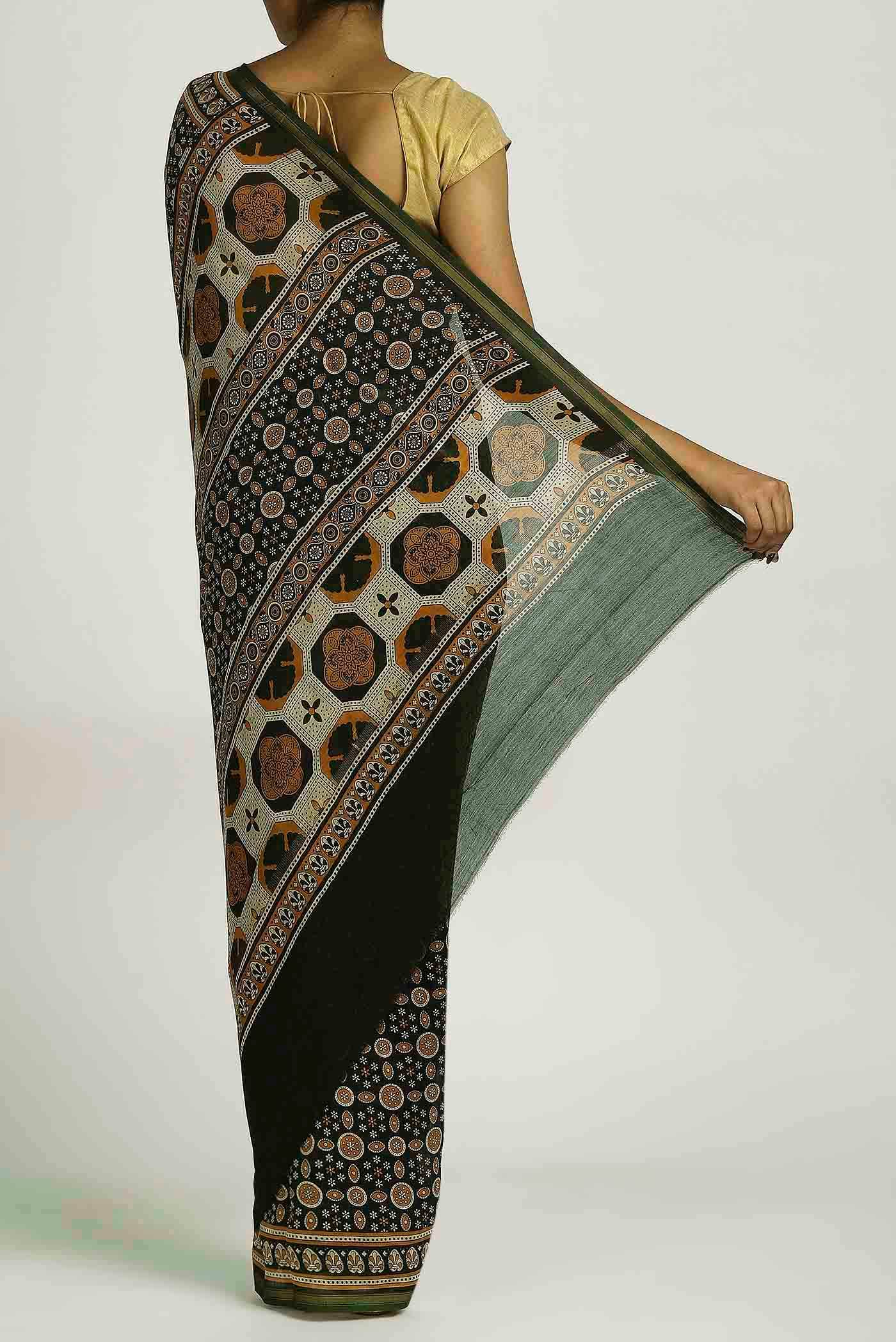 Black Chanderi Silk Cotton Saree