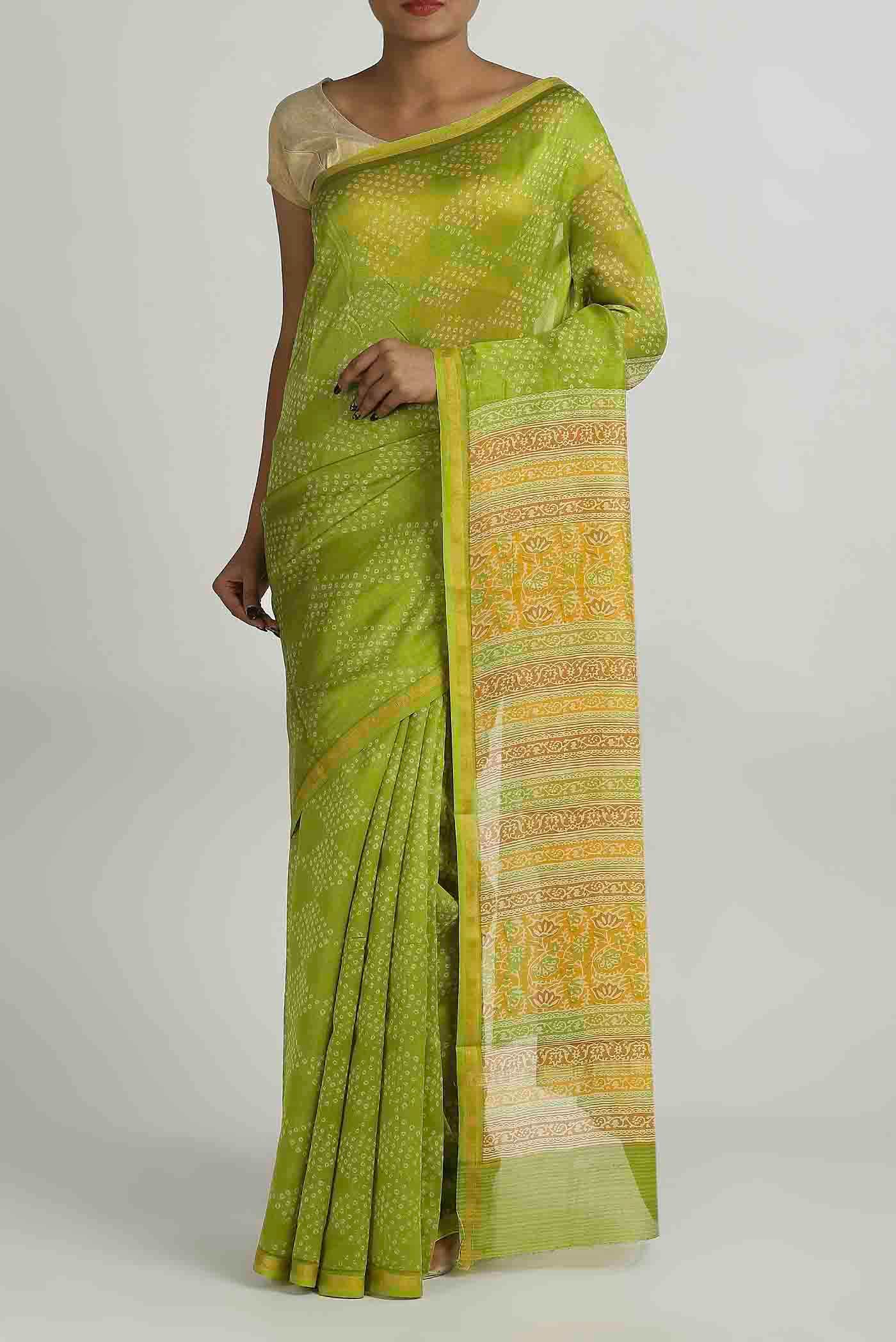 Green Chanderi Silk Cotton Saree