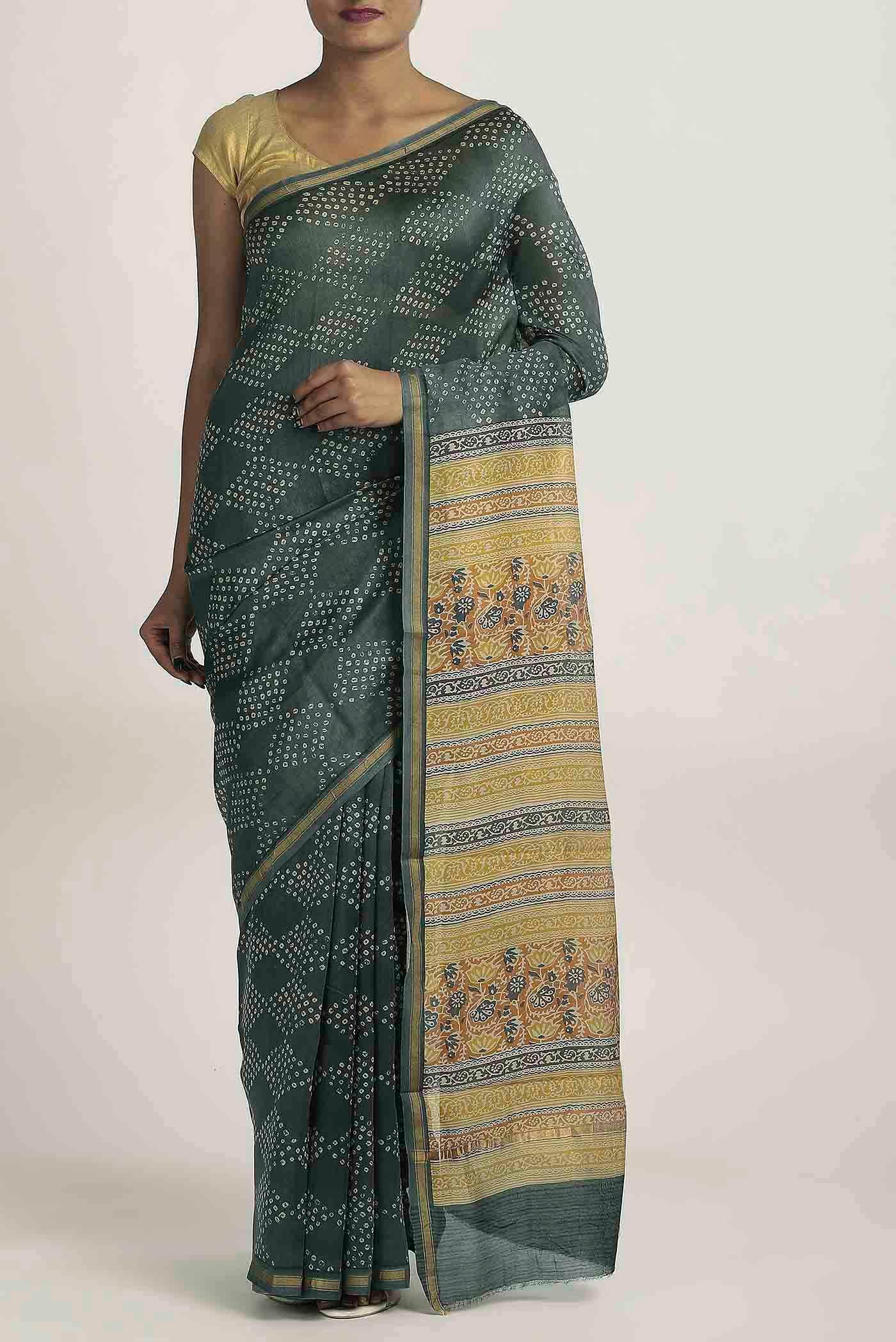 Green Chanderi Silk Cotton Saree