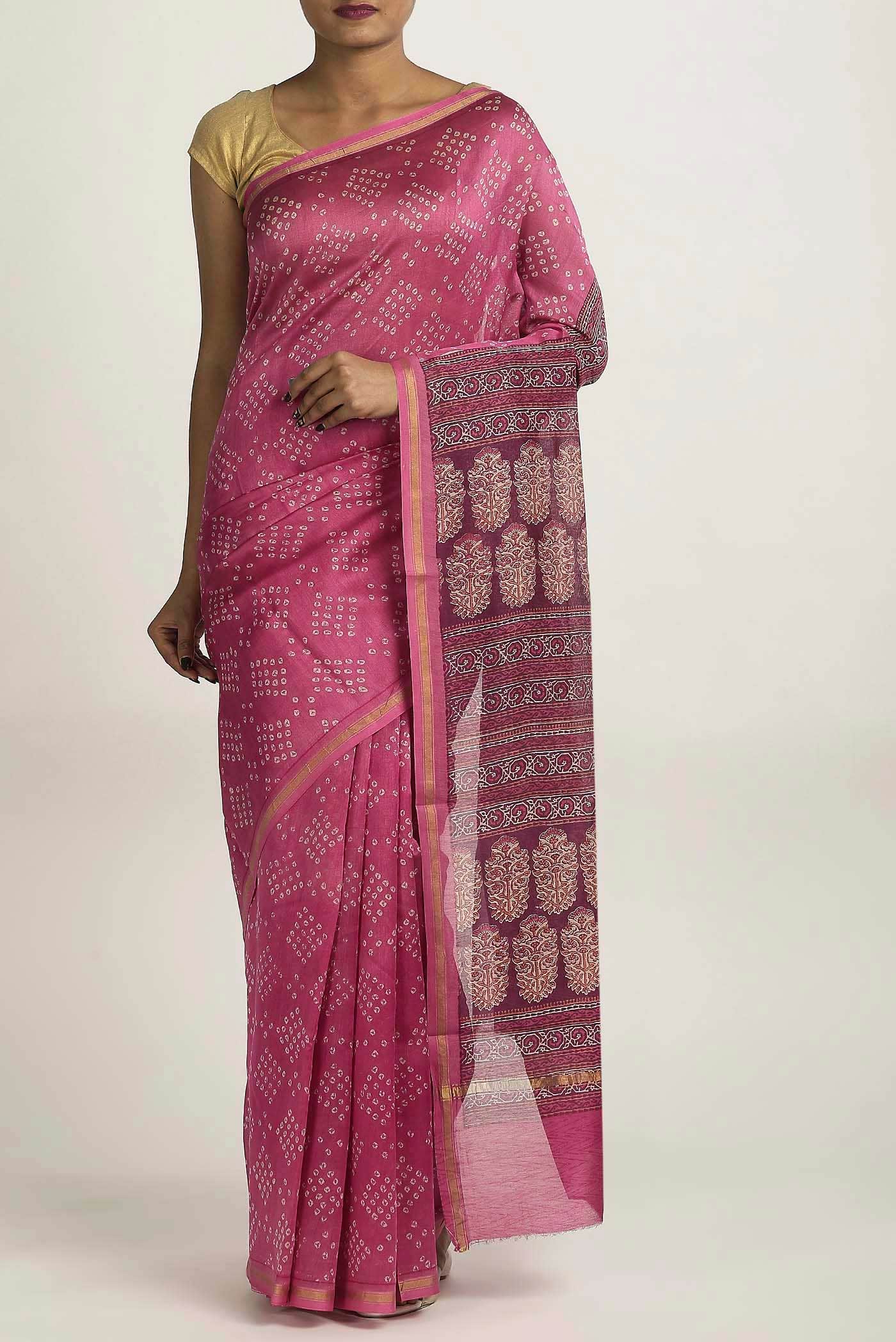 Pink Chanderi Silk Cotton Saree