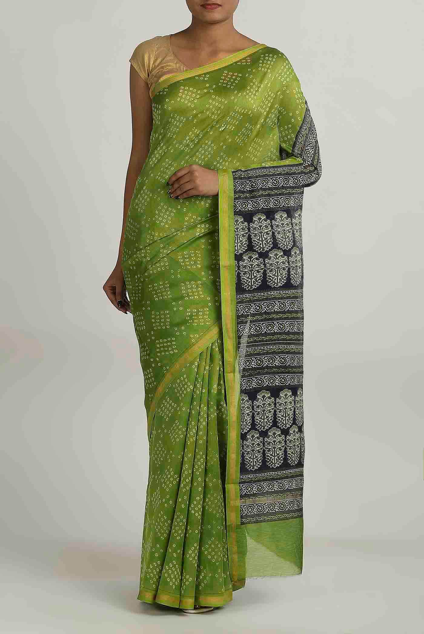 Green Chanderi Silk Cotton Saree
