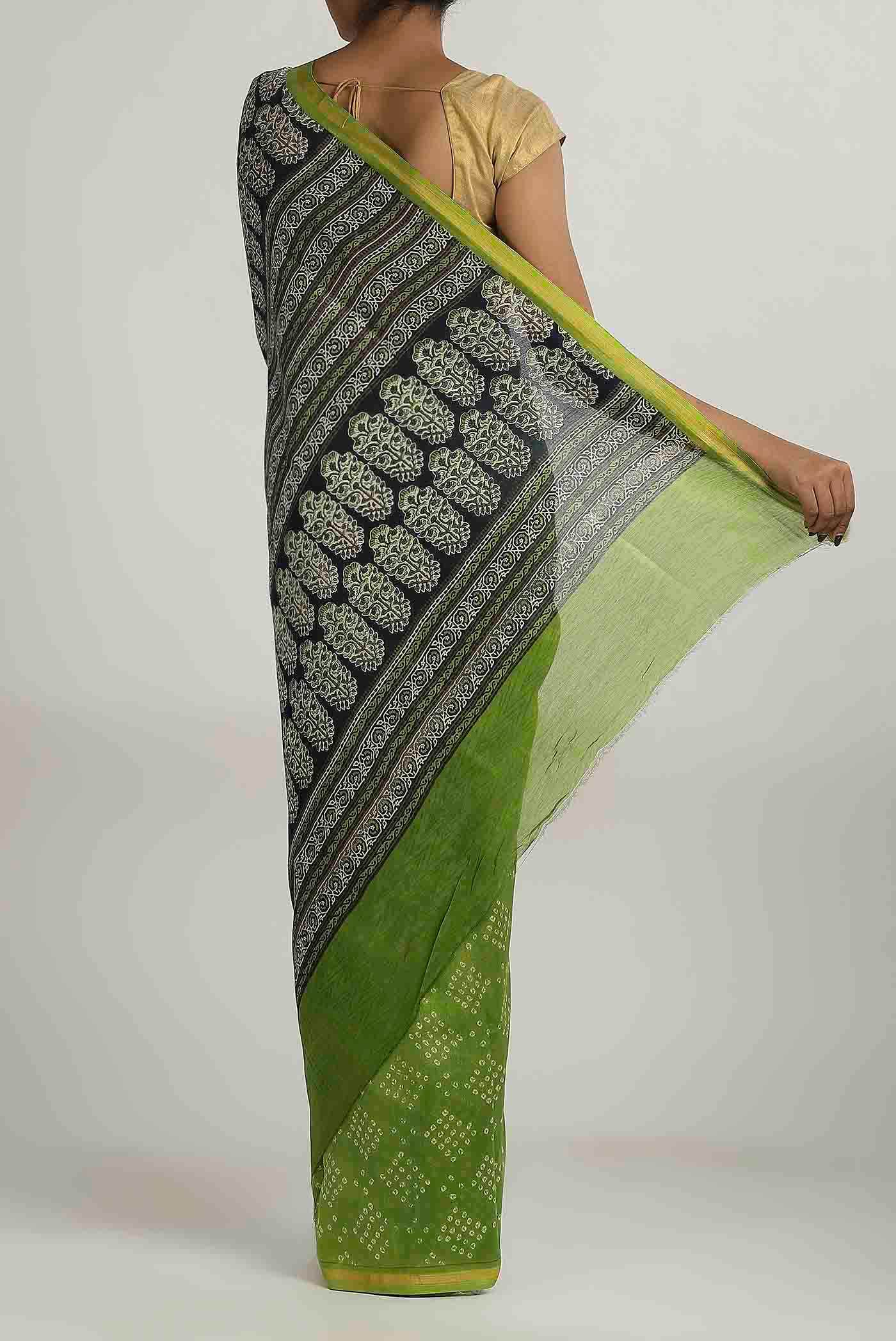 Green Chanderi Silk Cotton Saree