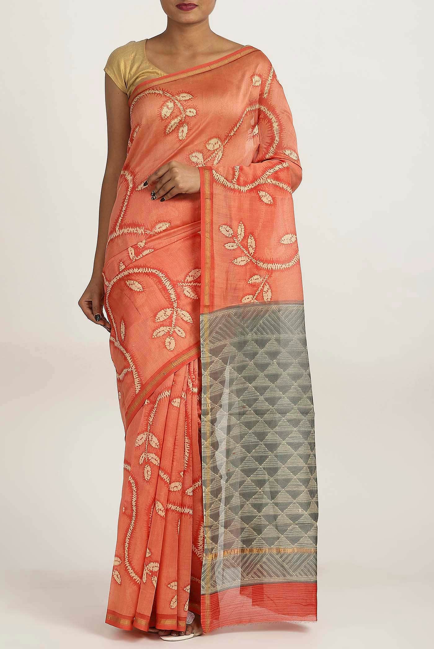 Peach Chanderi Silk Cotton Saree