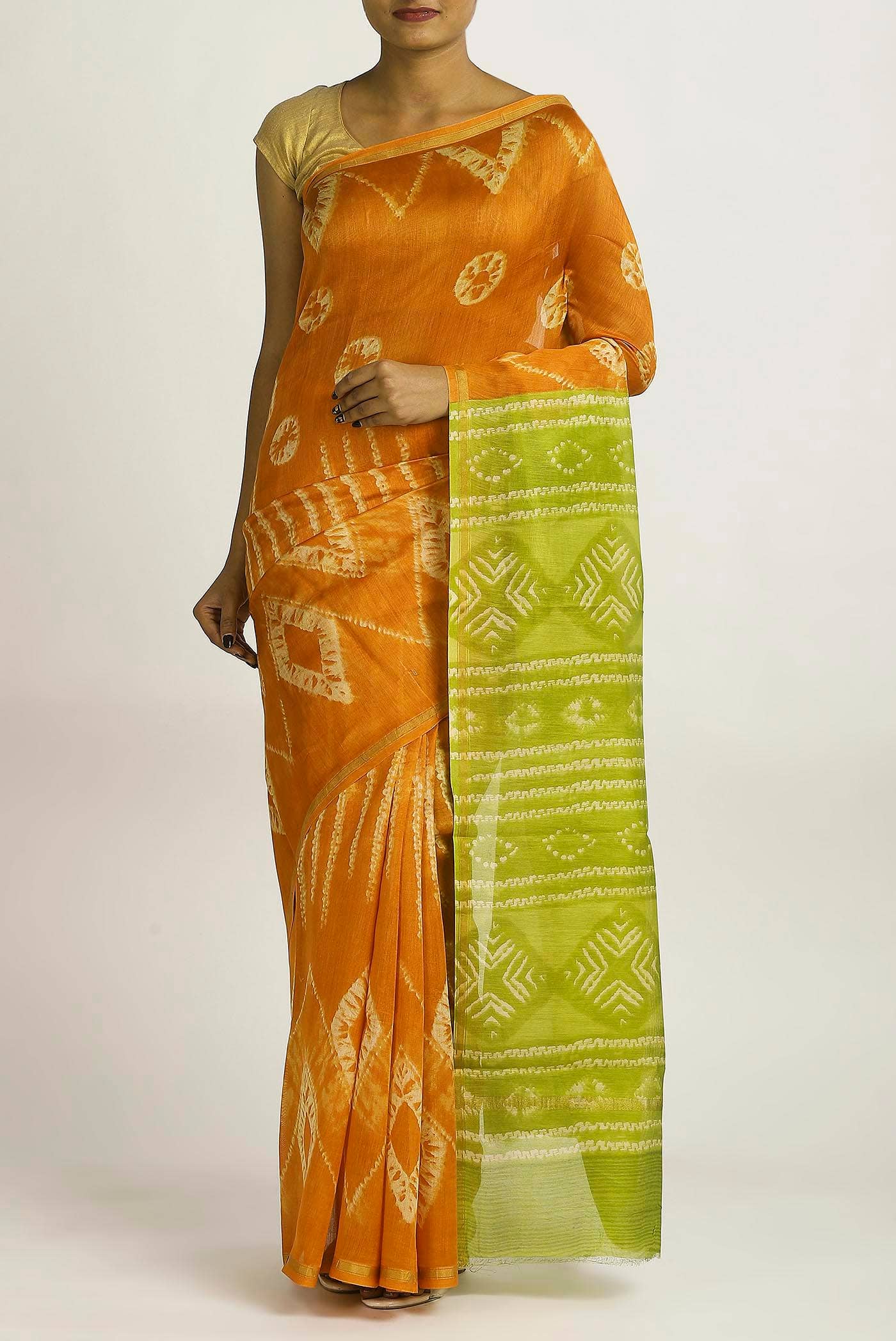 Orange Chanderi Silk Cotton Saree