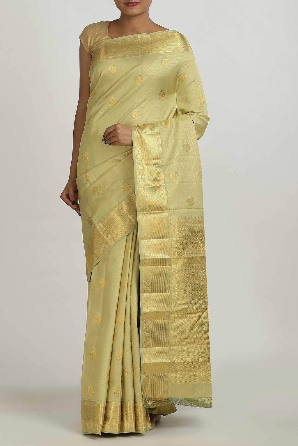 Beige Kanchipuram Silk Saree