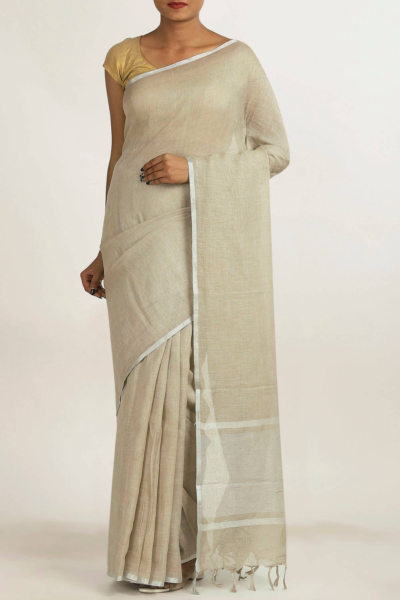 Beige Linen Cotton Saree