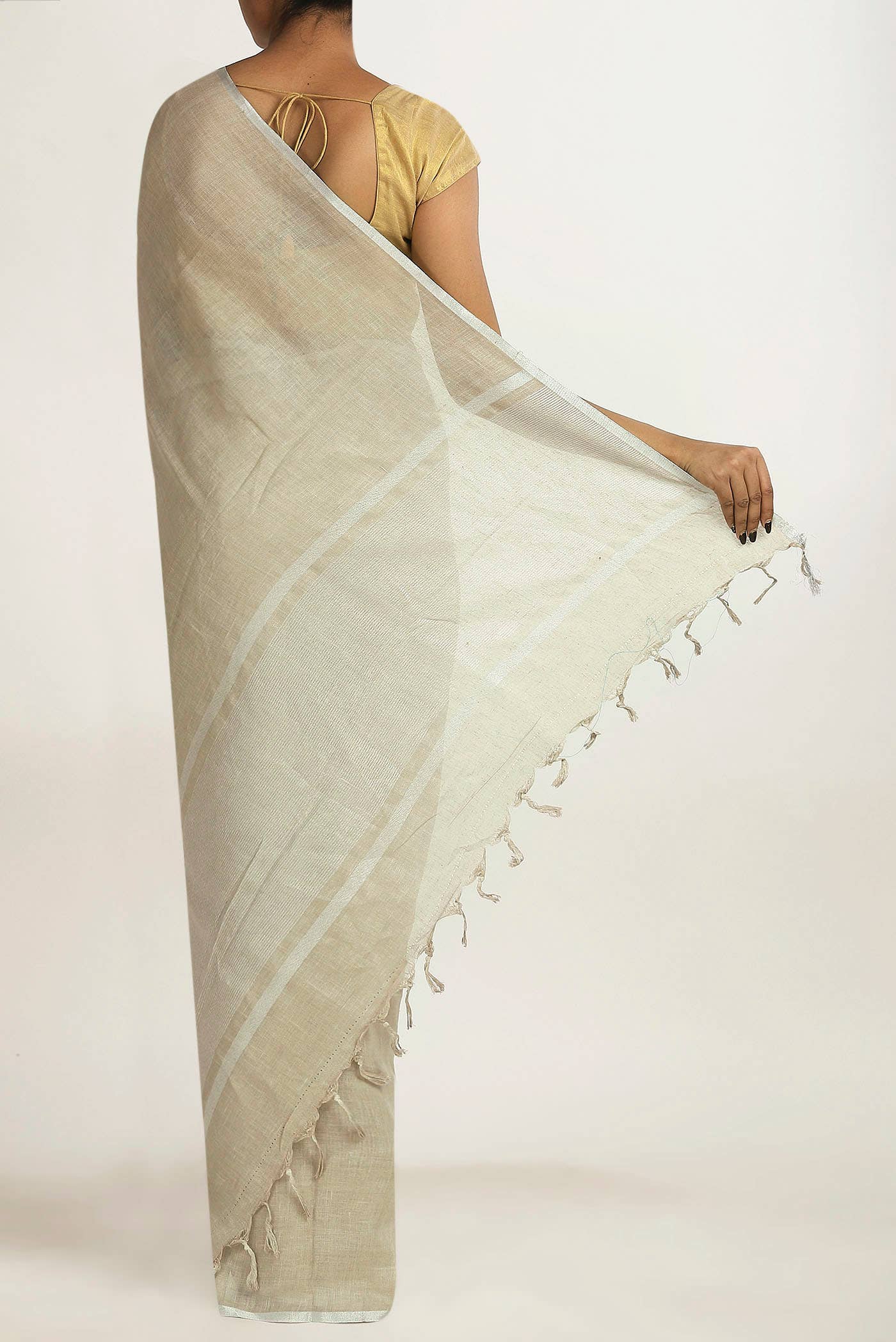 Beige Linen Cotton Saree