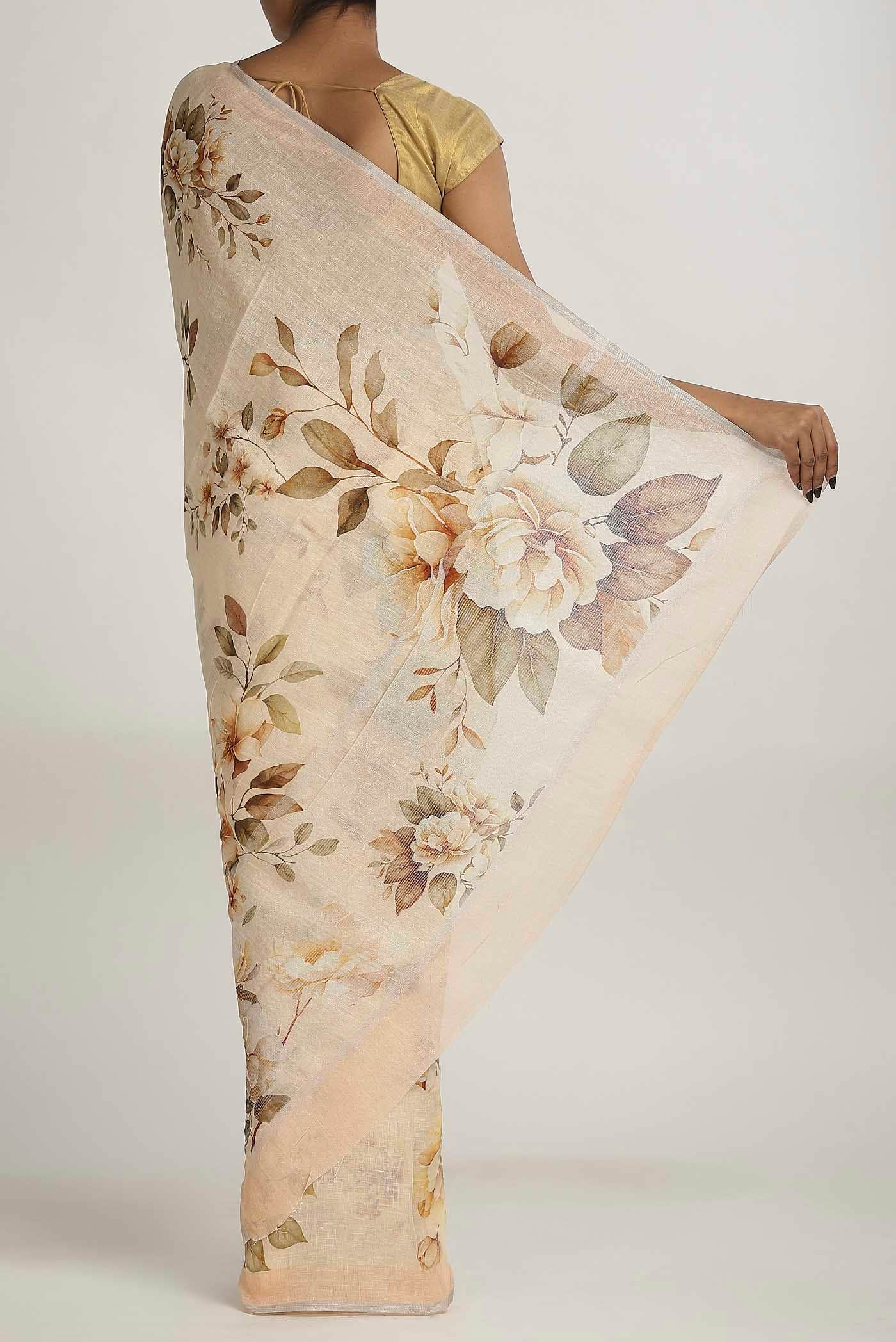 Beige Linen Cotton Saree
