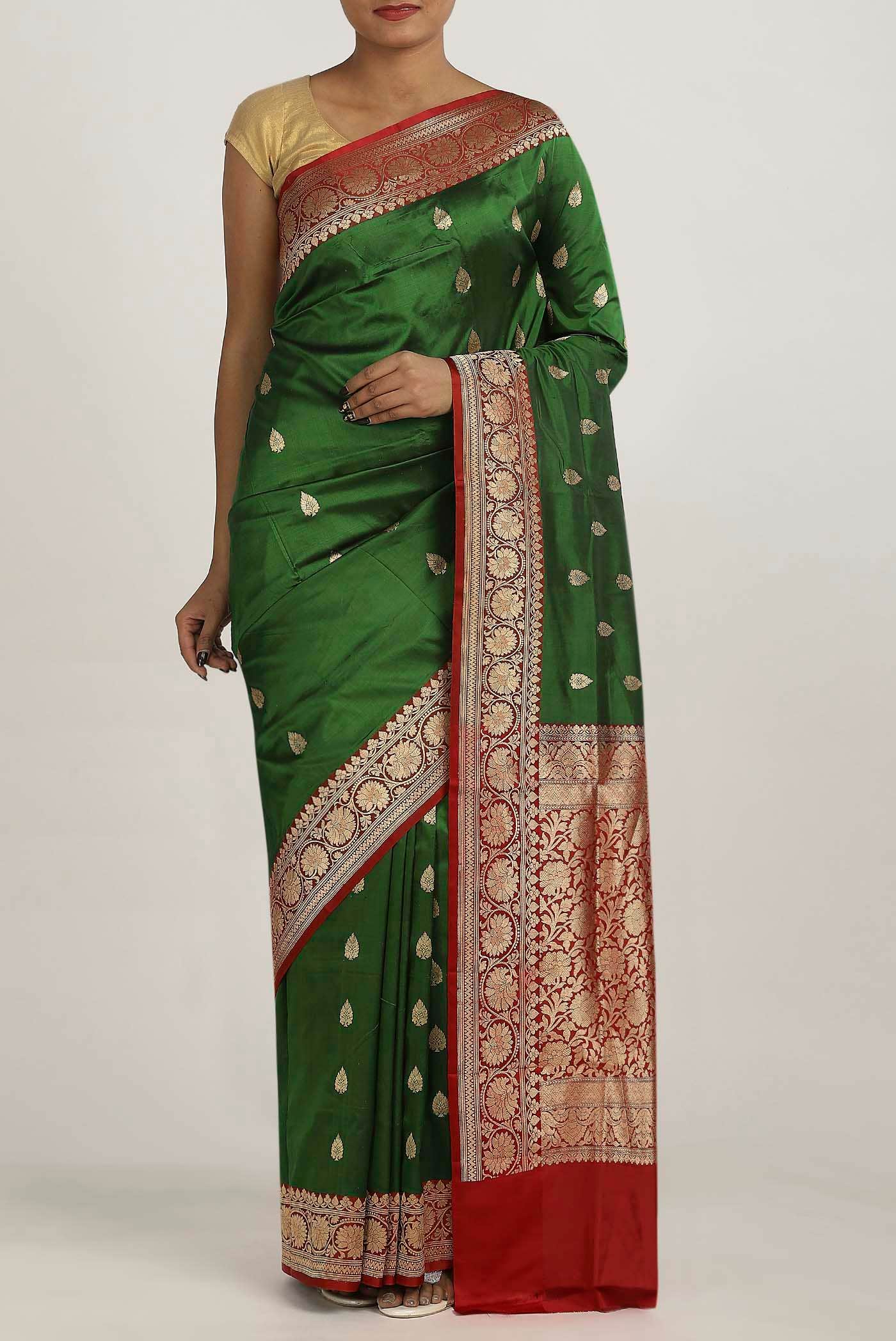 Green Banarasi Raw Silk Saree
