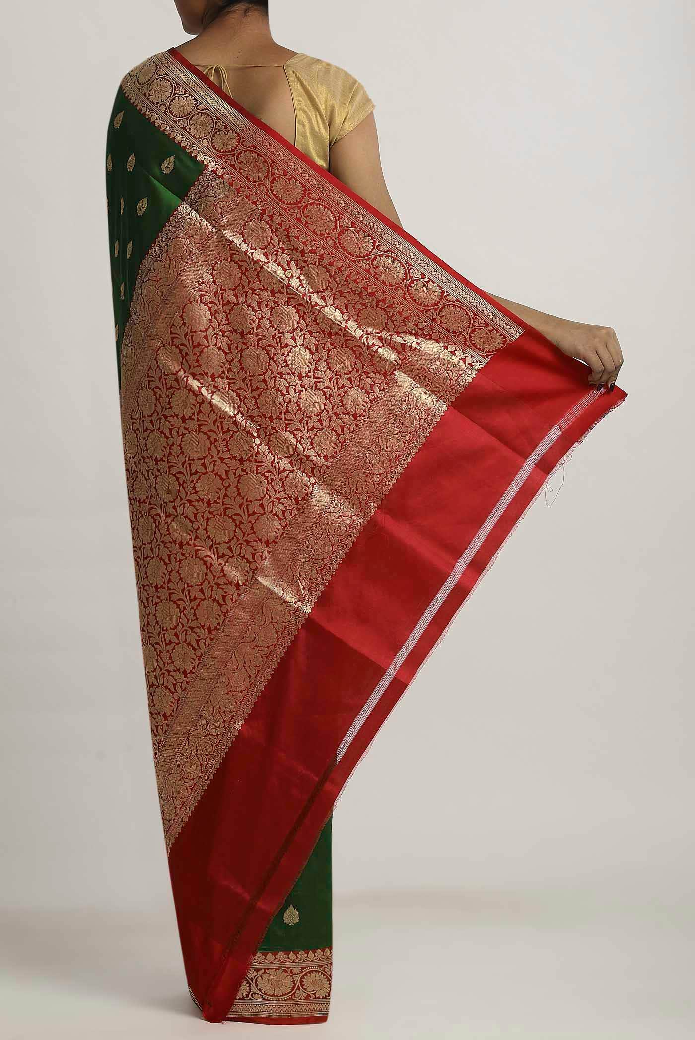 Green Banarasi Raw Silk Saree