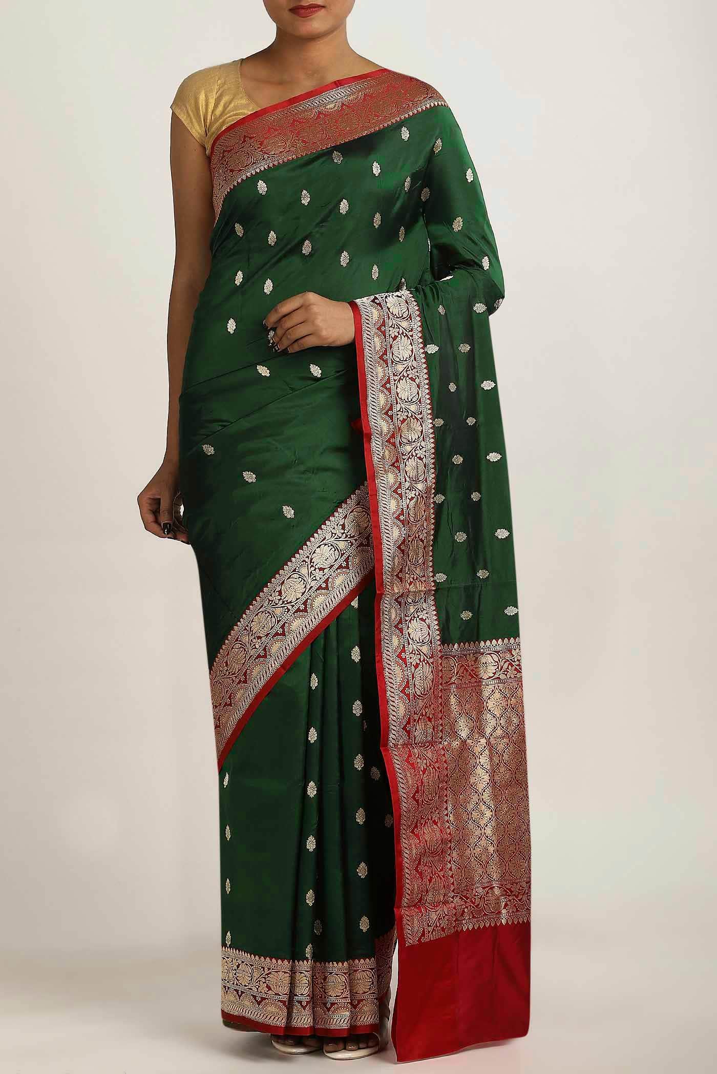 Green Banarasi Raw Silk Saree