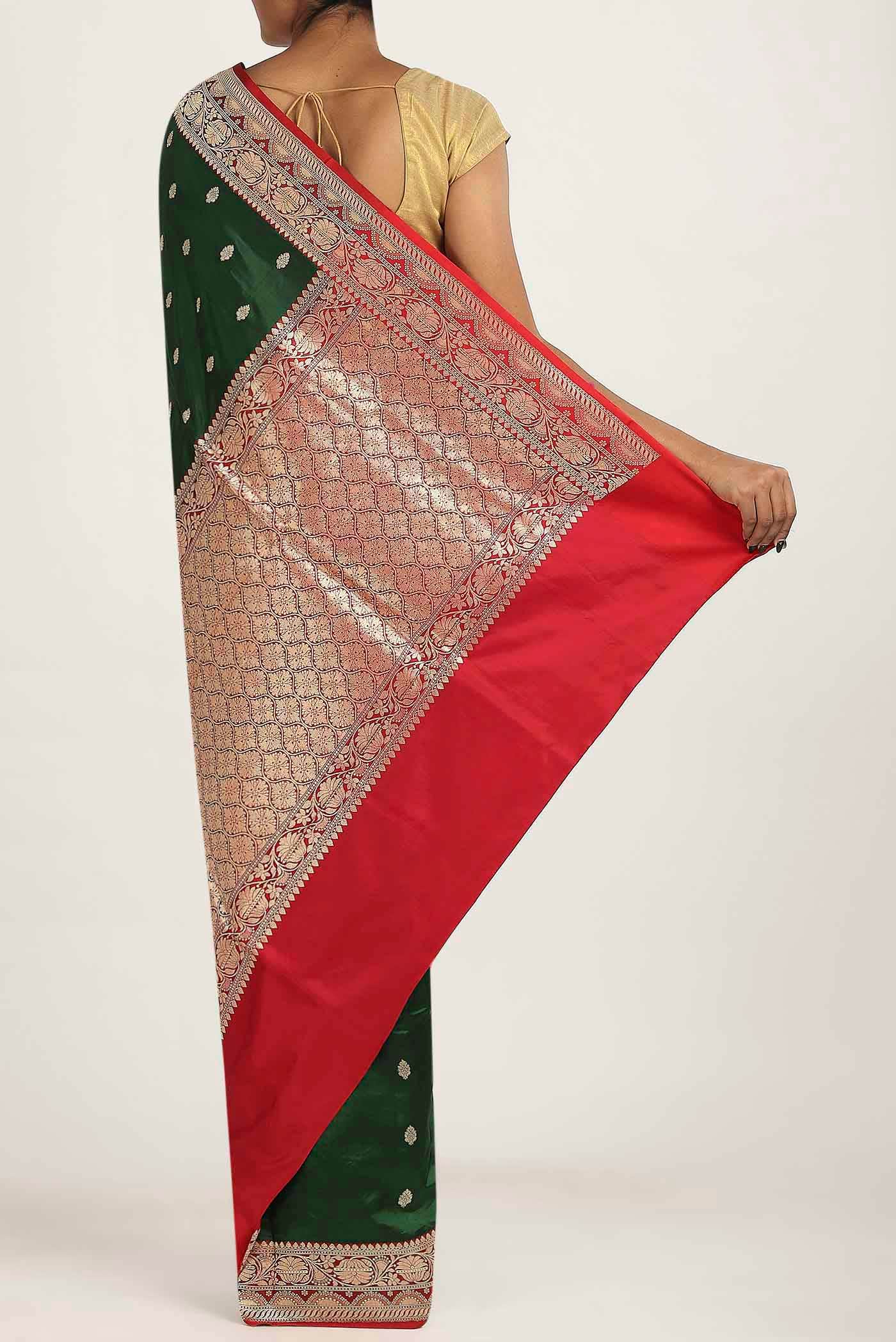 Green Banarasi Raw Silk Saree