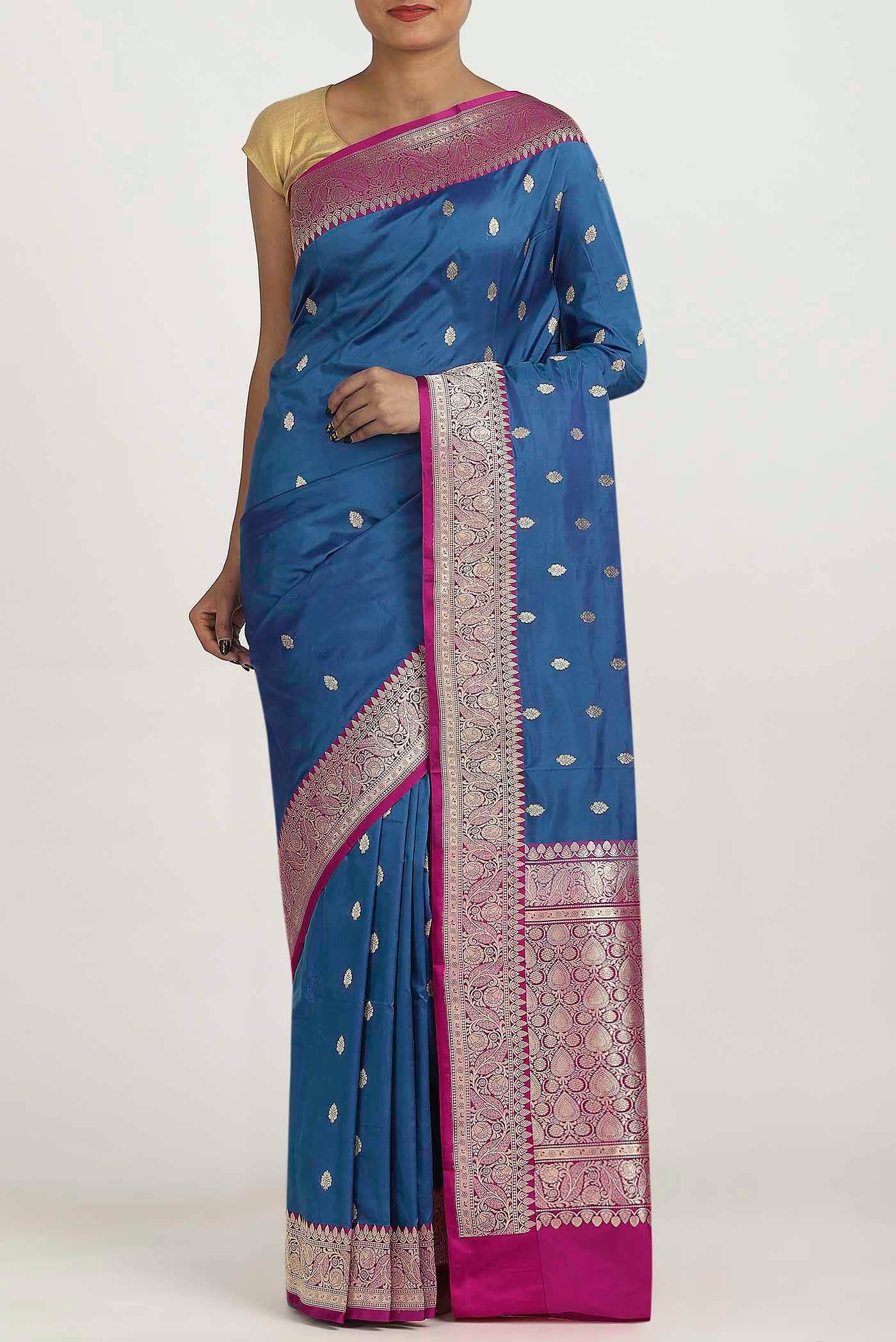 Blue Banarasi Raw Silk Saree