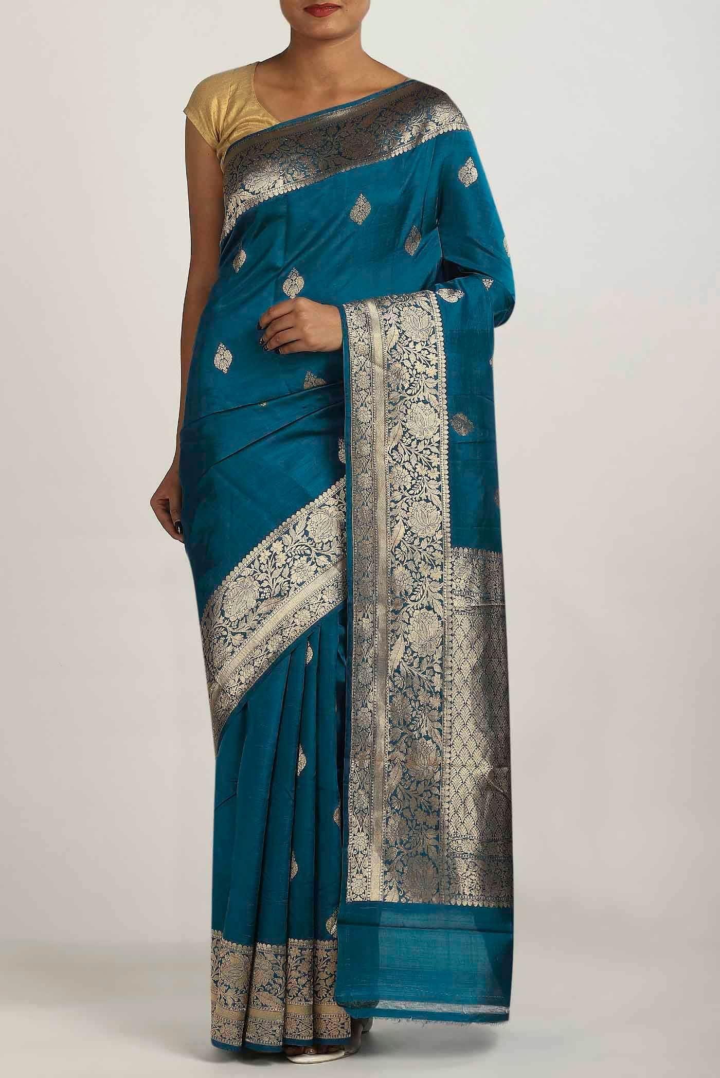 Blue Banarasi Raw Silk Saree