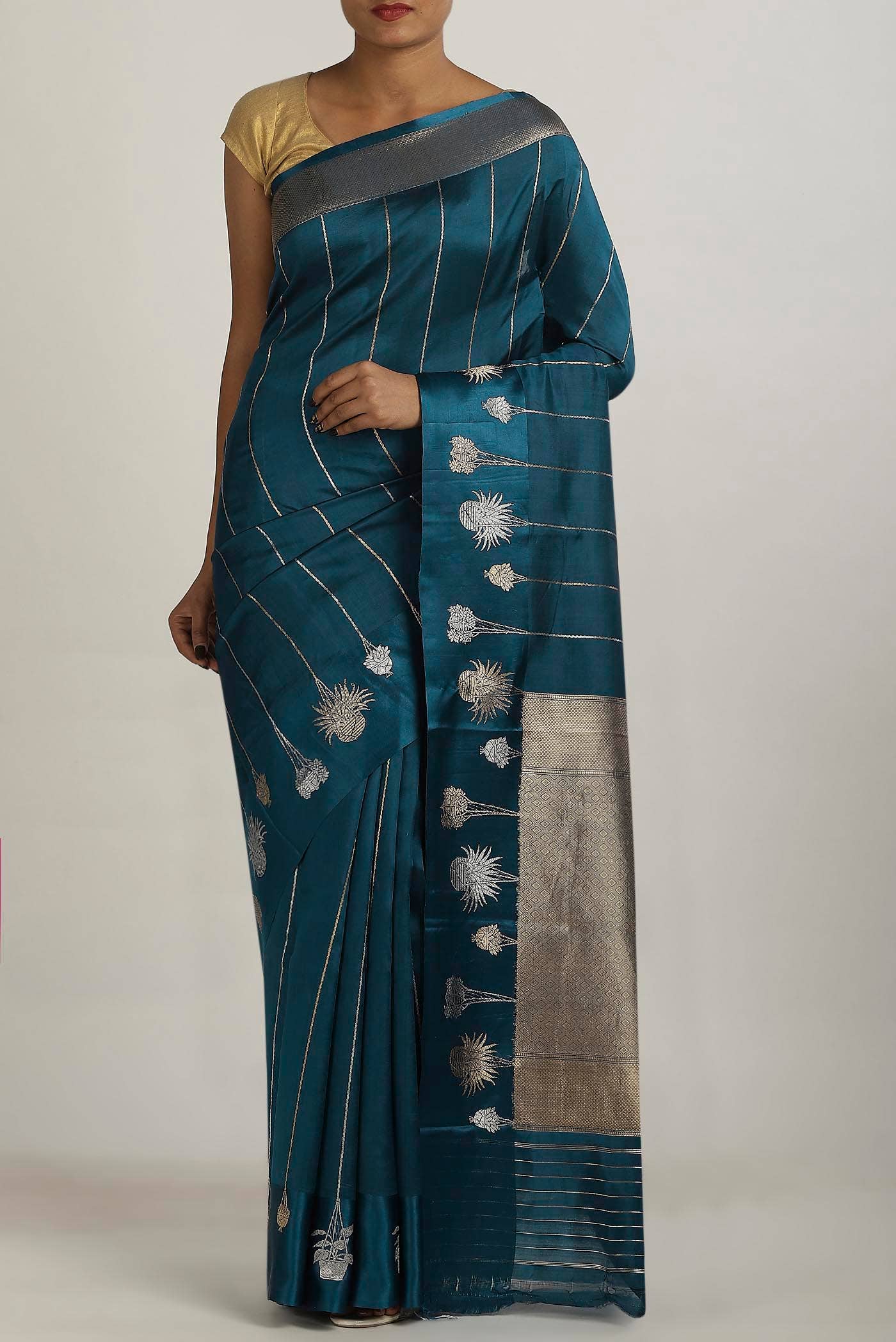 Blue Banarasi Raw Silk Saree