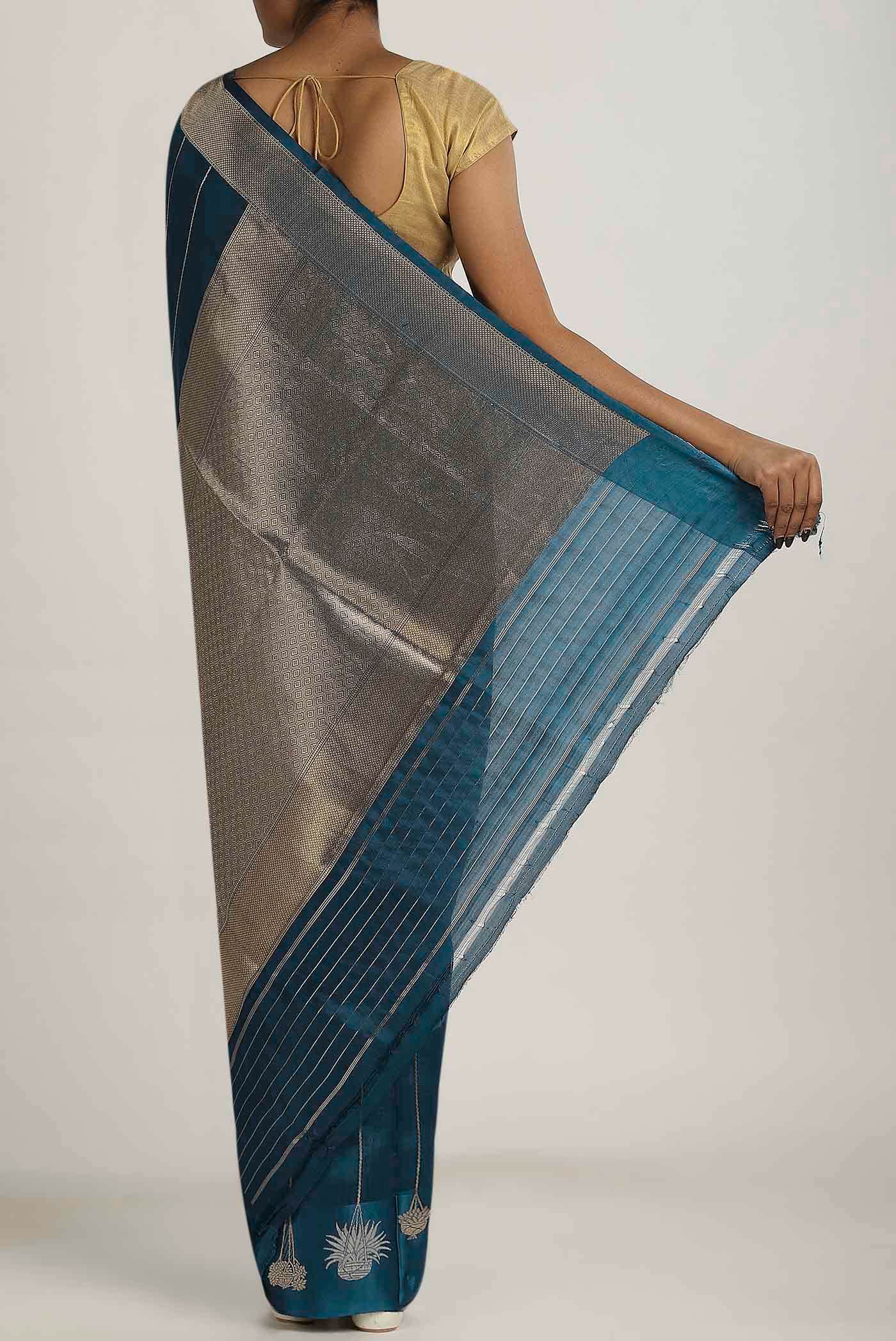 Blue Banarasi Raw Silk Saree
