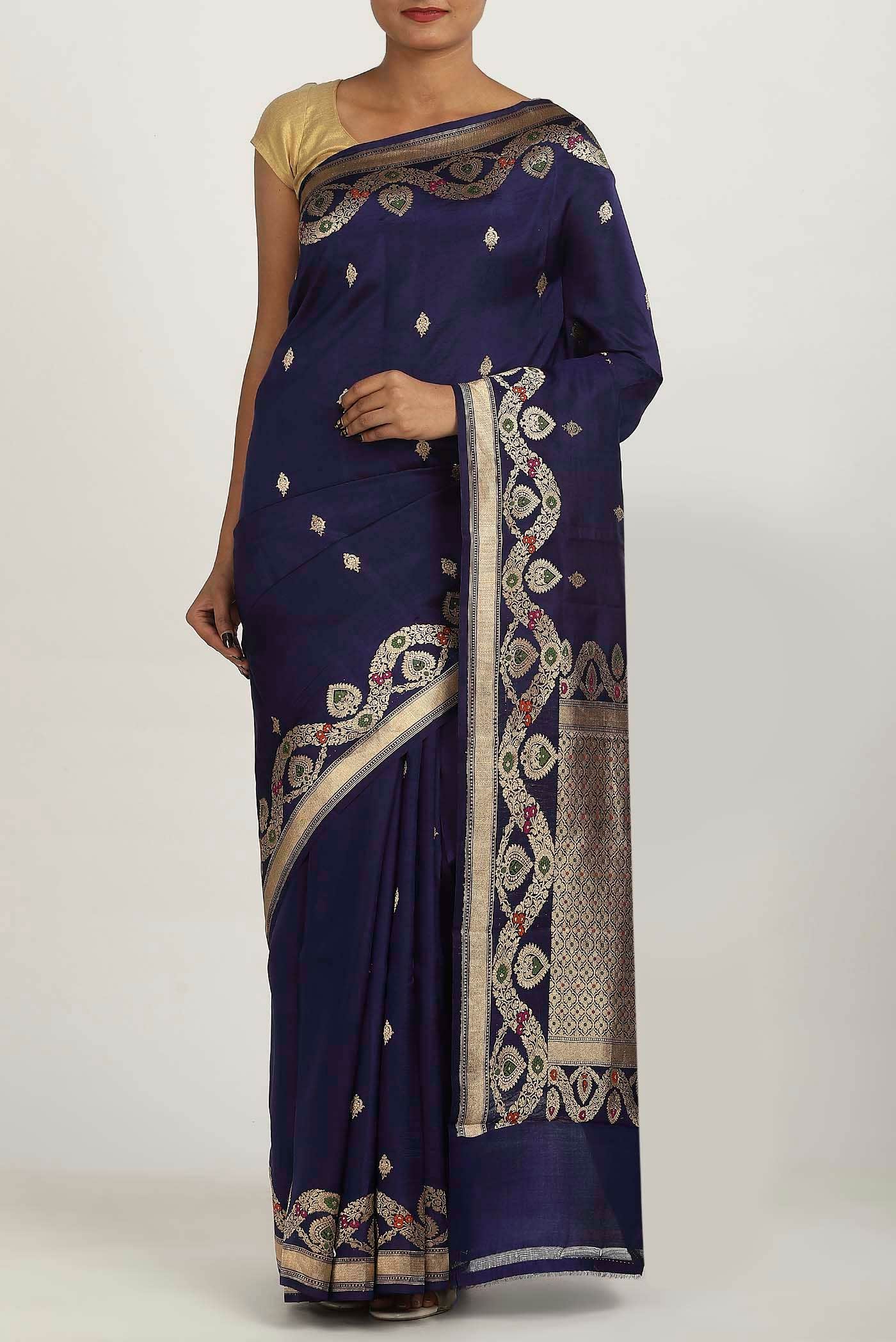 Blue Banarasi Katan Silk Saree