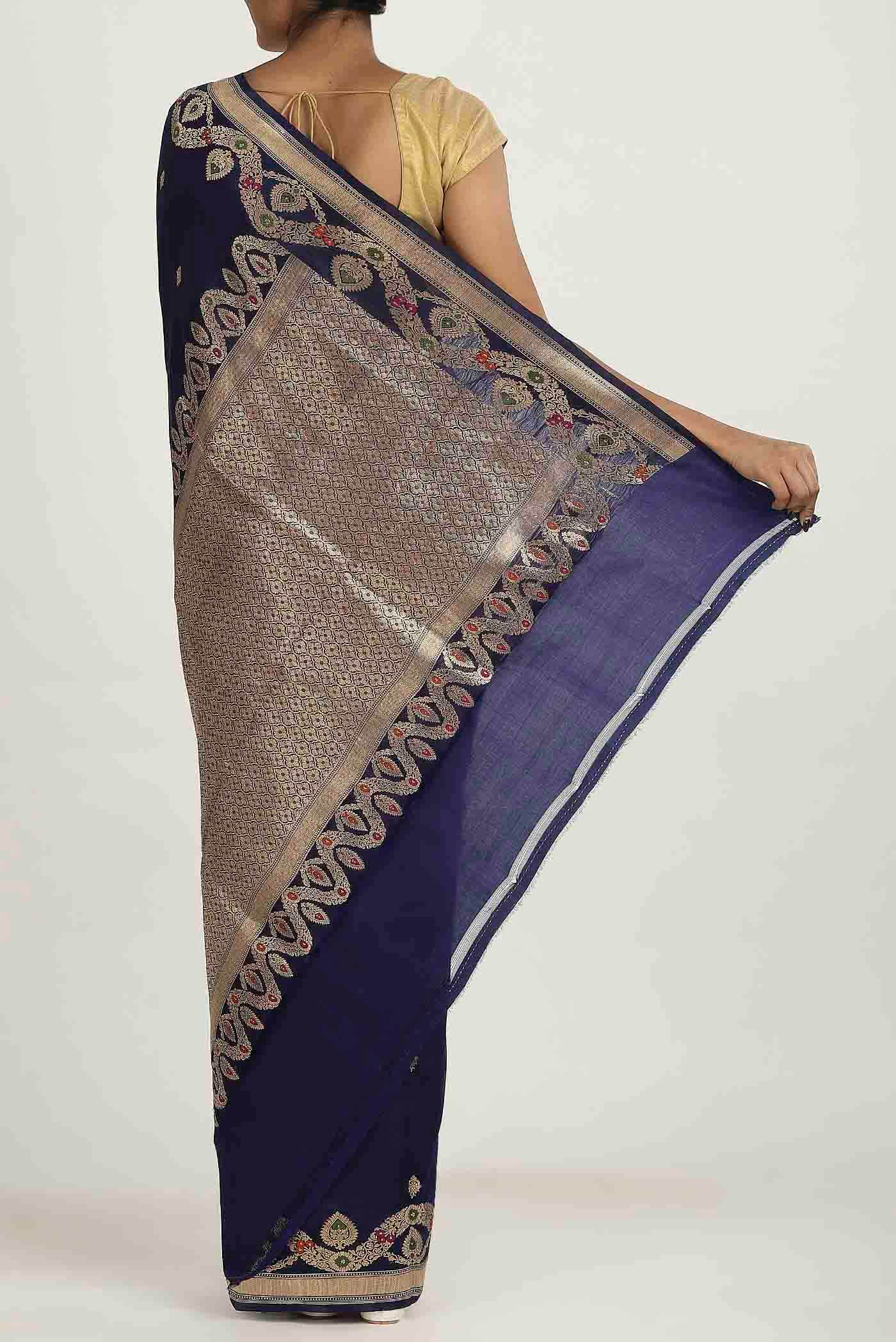 Blue Banarasi Katan Silk Saree