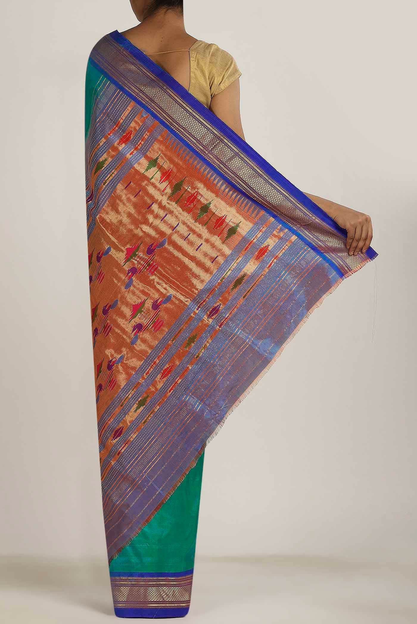 Green with Blue Dual Tone Paithani Silk Saree