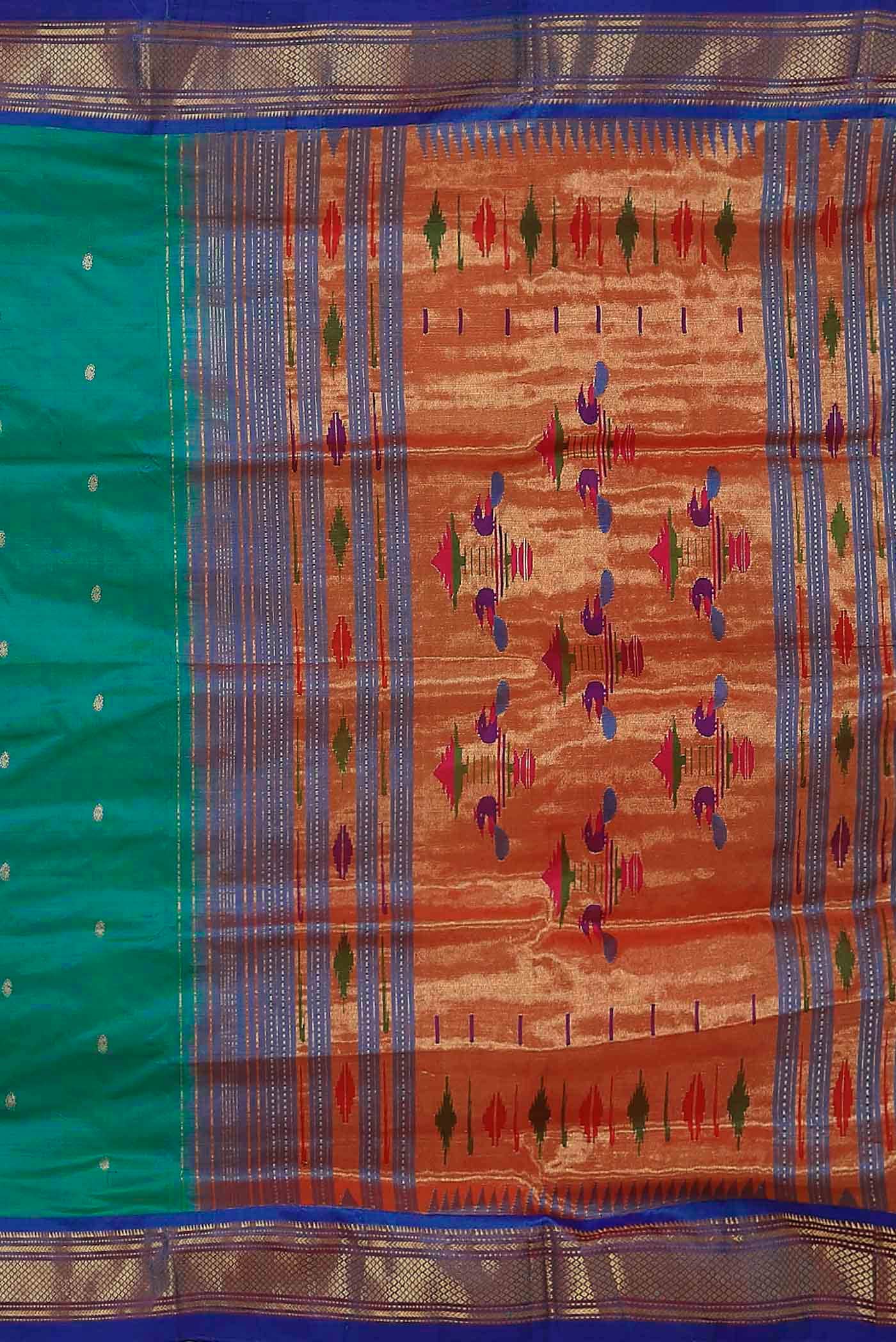 Green with Blue Dual Tone Paithani Silk Saree