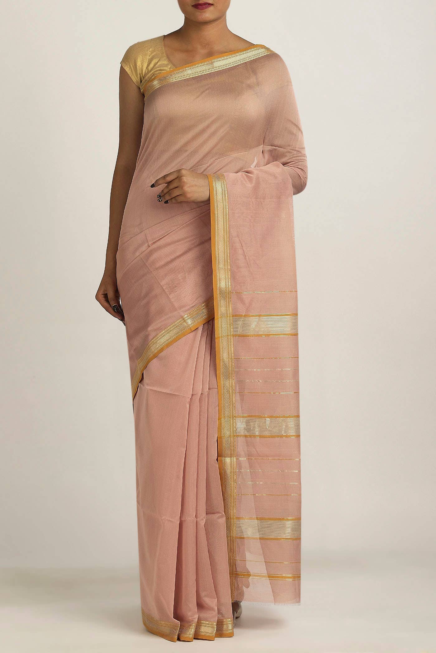 Peach Maheshwari Silk Cotton Saree
