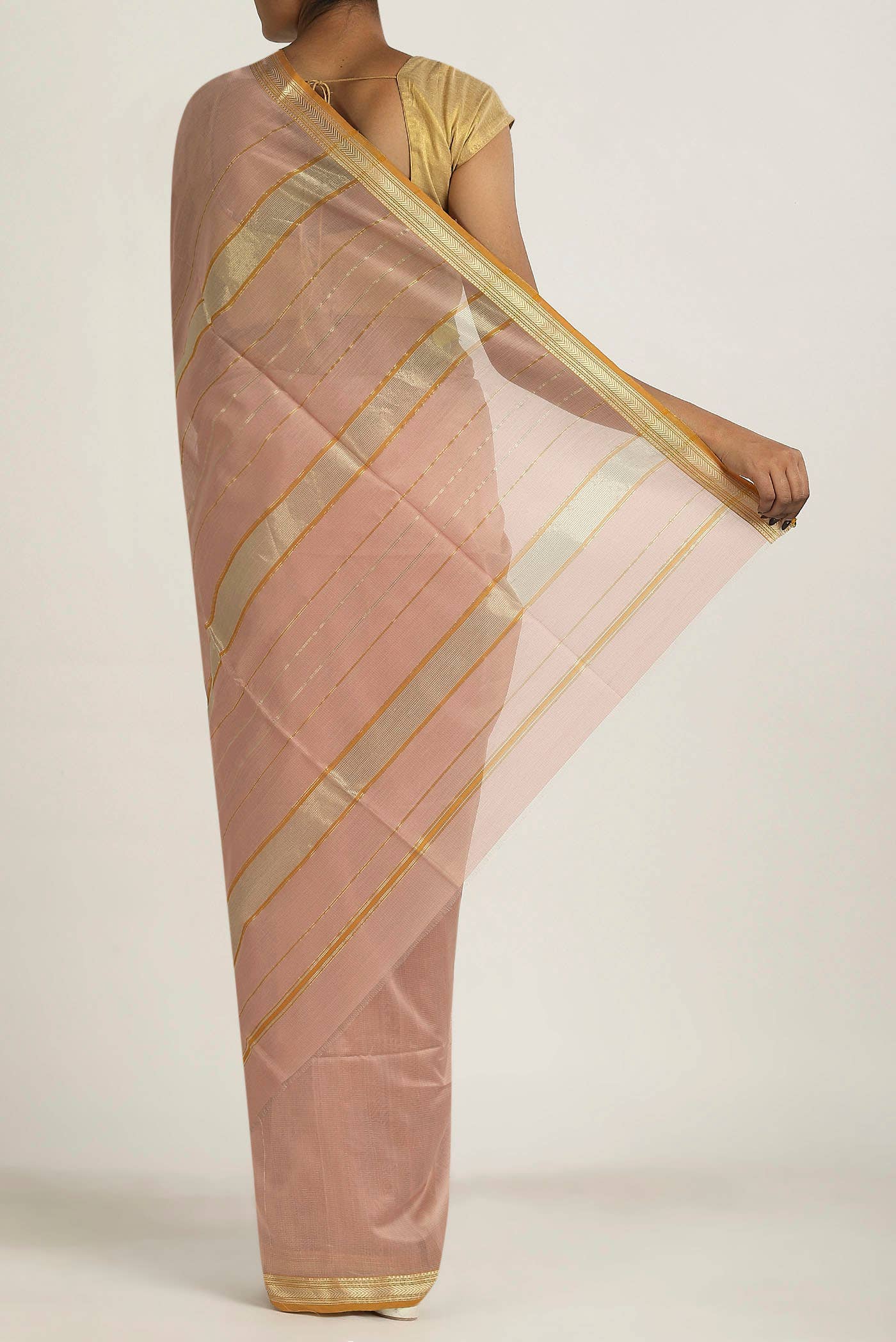 Peach Maheshwari Silk Cotton Saree