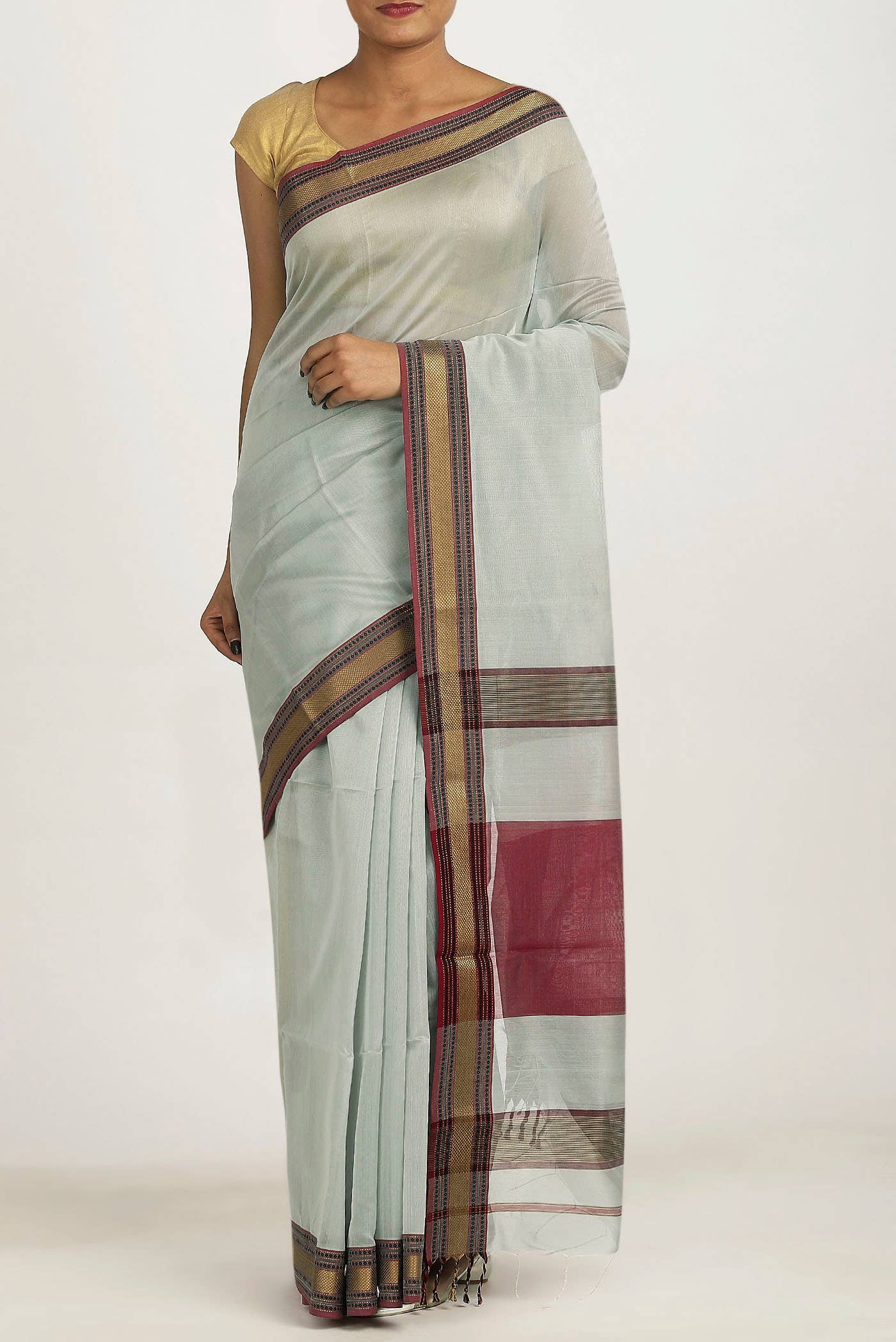 Grey Maheshwari Silk Cotton Saree