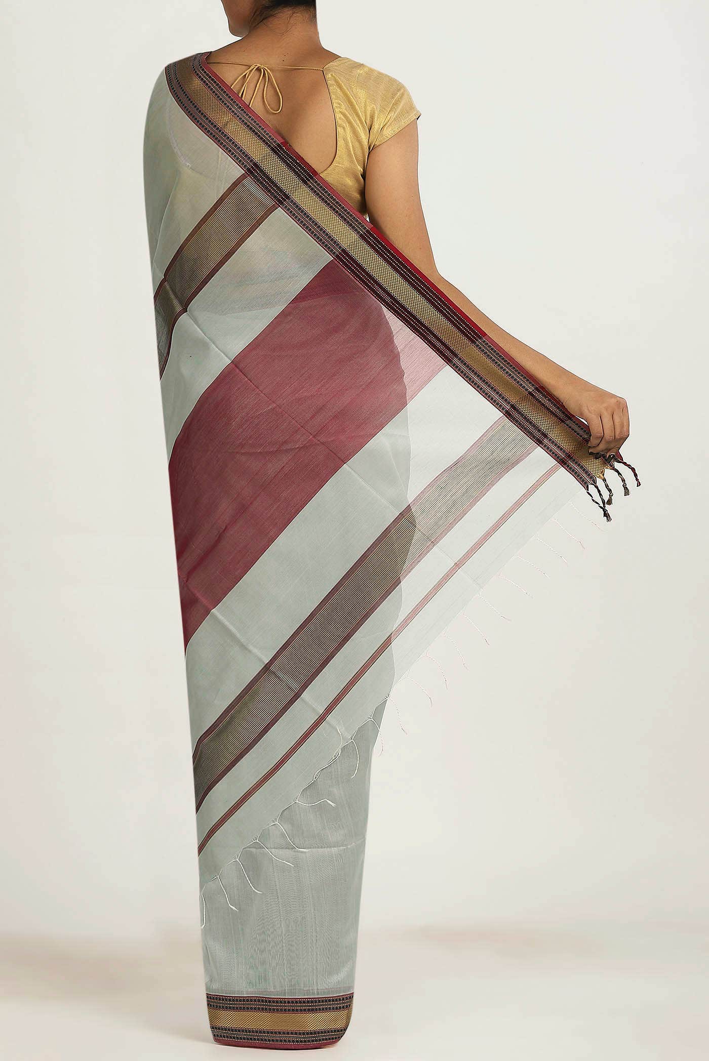 Grey Maheshwari Silk Cotton Saree
