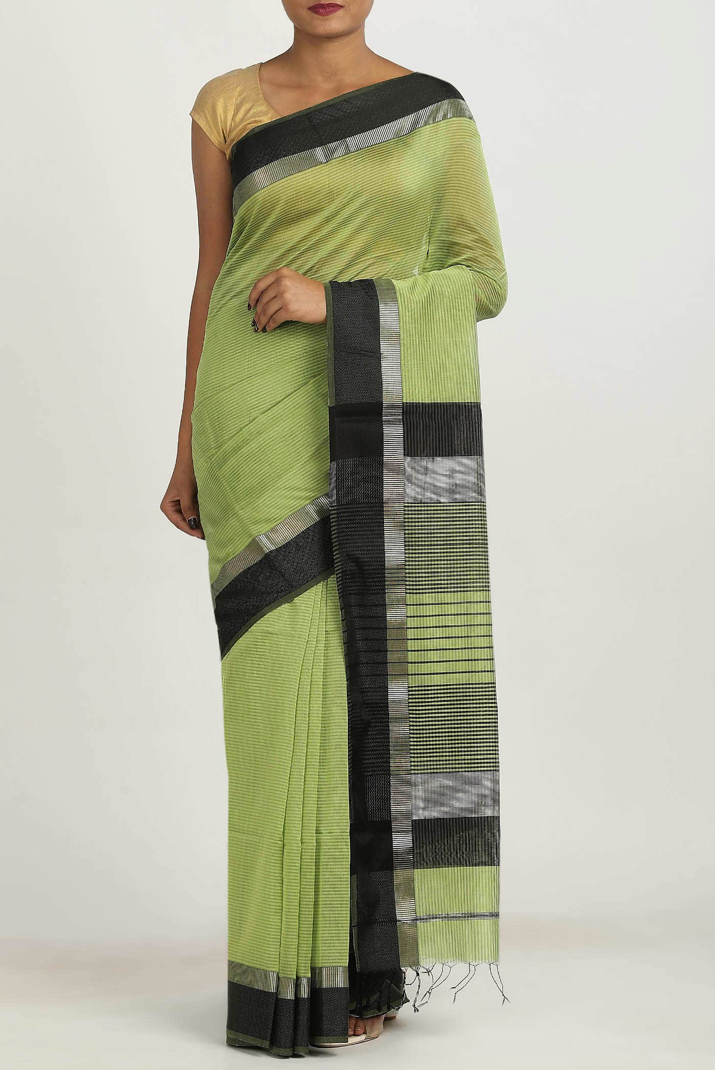 Green Maheshwari Silk Cotton Saree