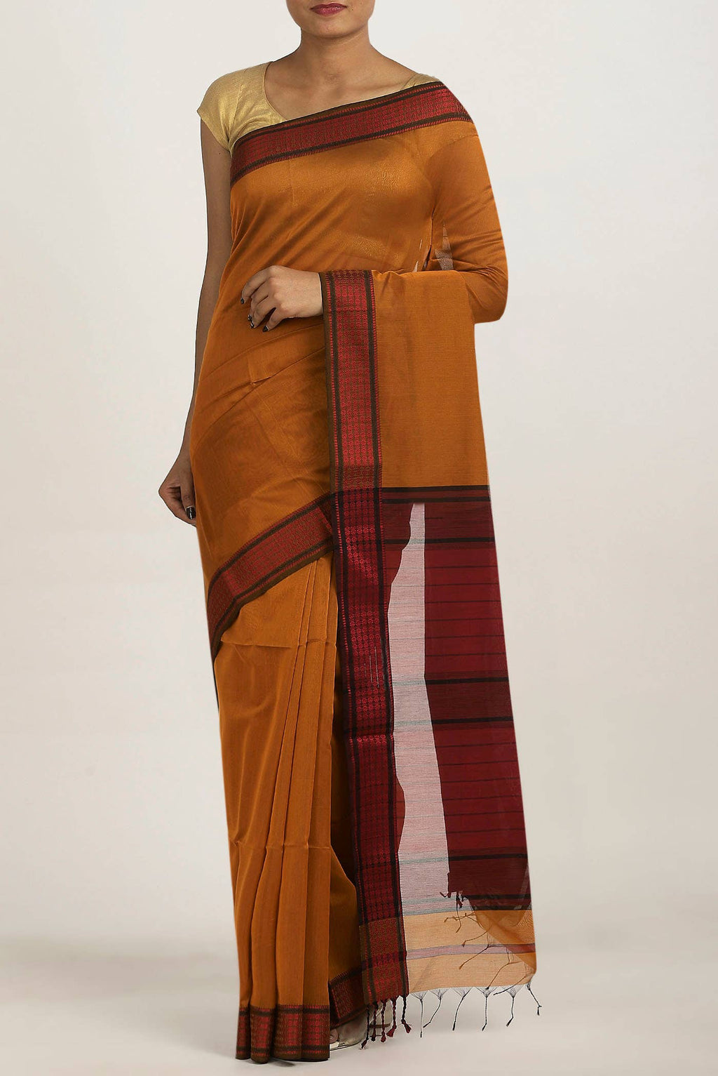 Rust Maheshwari Silk Cotton Saree
