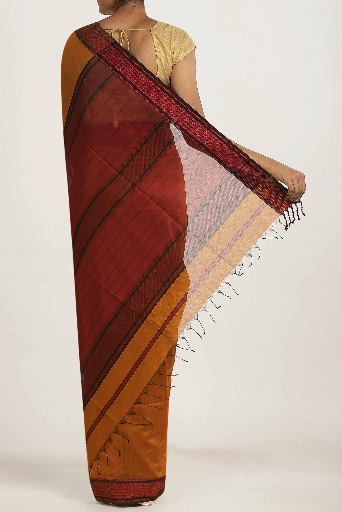 Rust Maheshwari Silk Cotton Saree