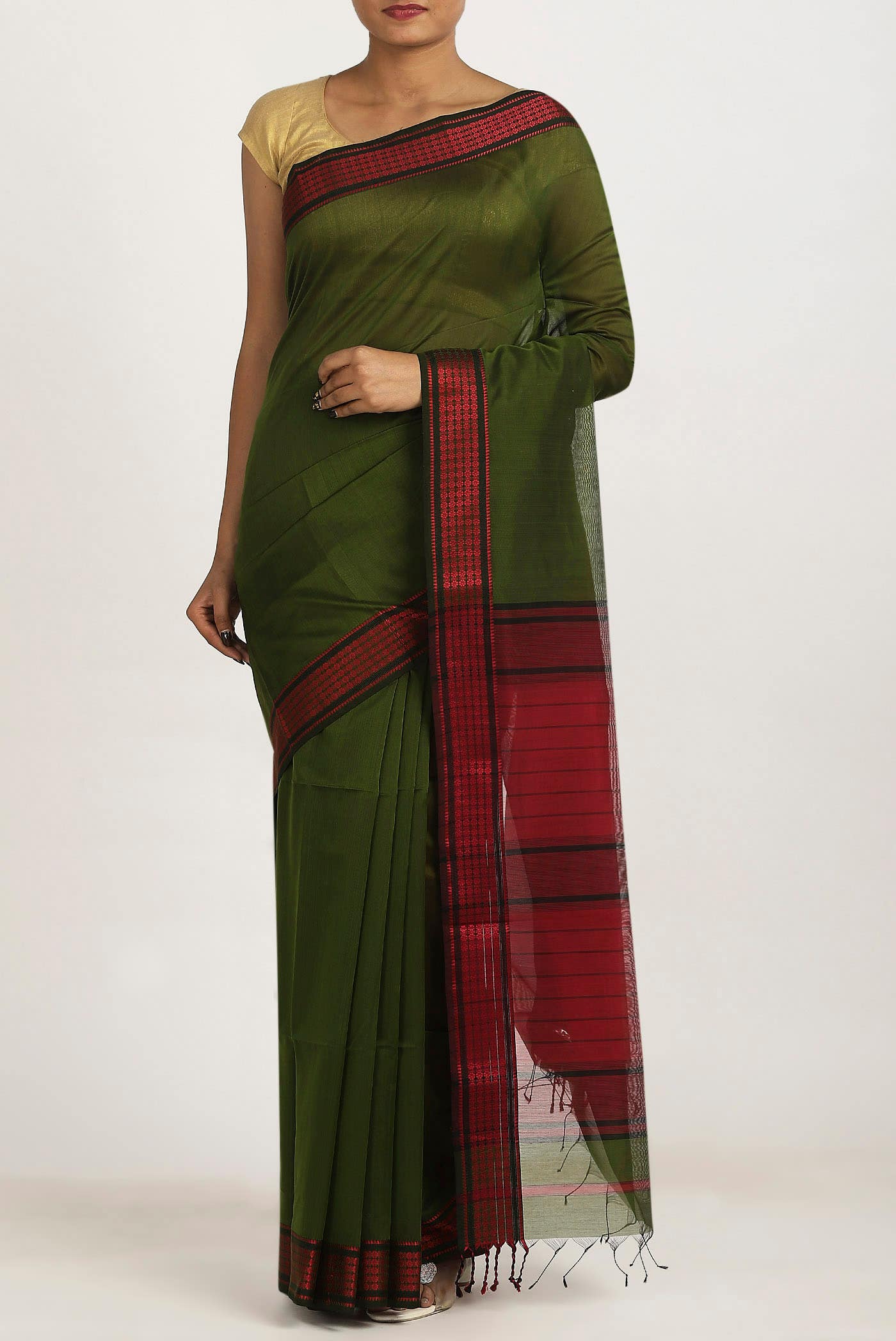 Green Maheshwari Silk Cotton Saree