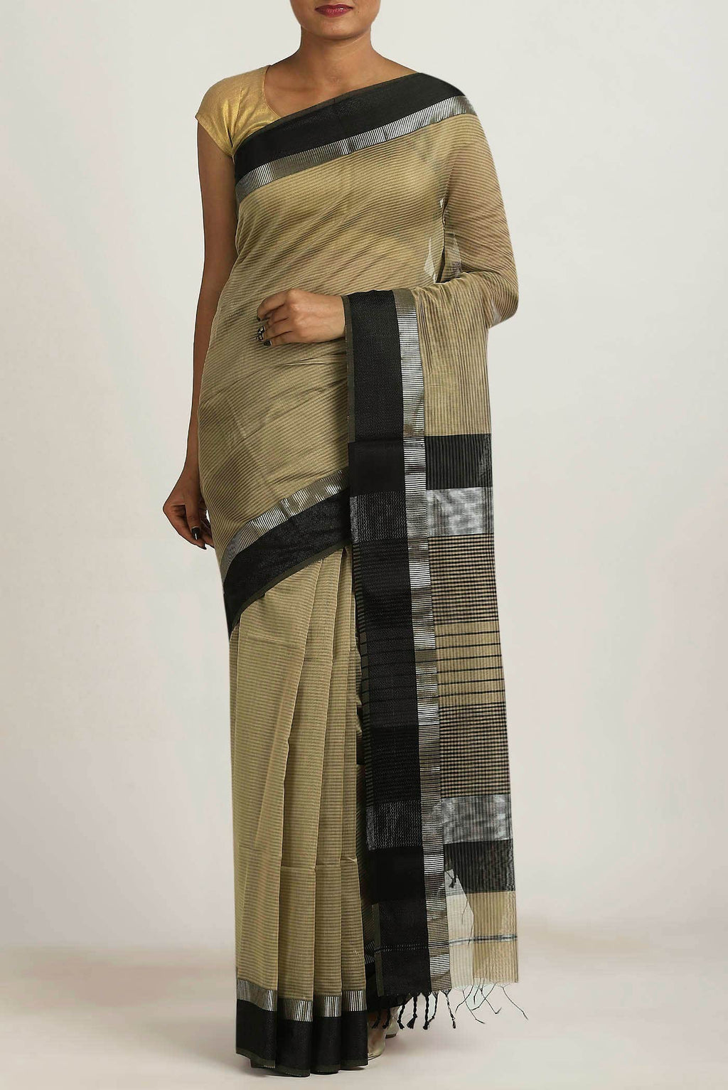 Beige Maheshwari Silk Cotton Saree