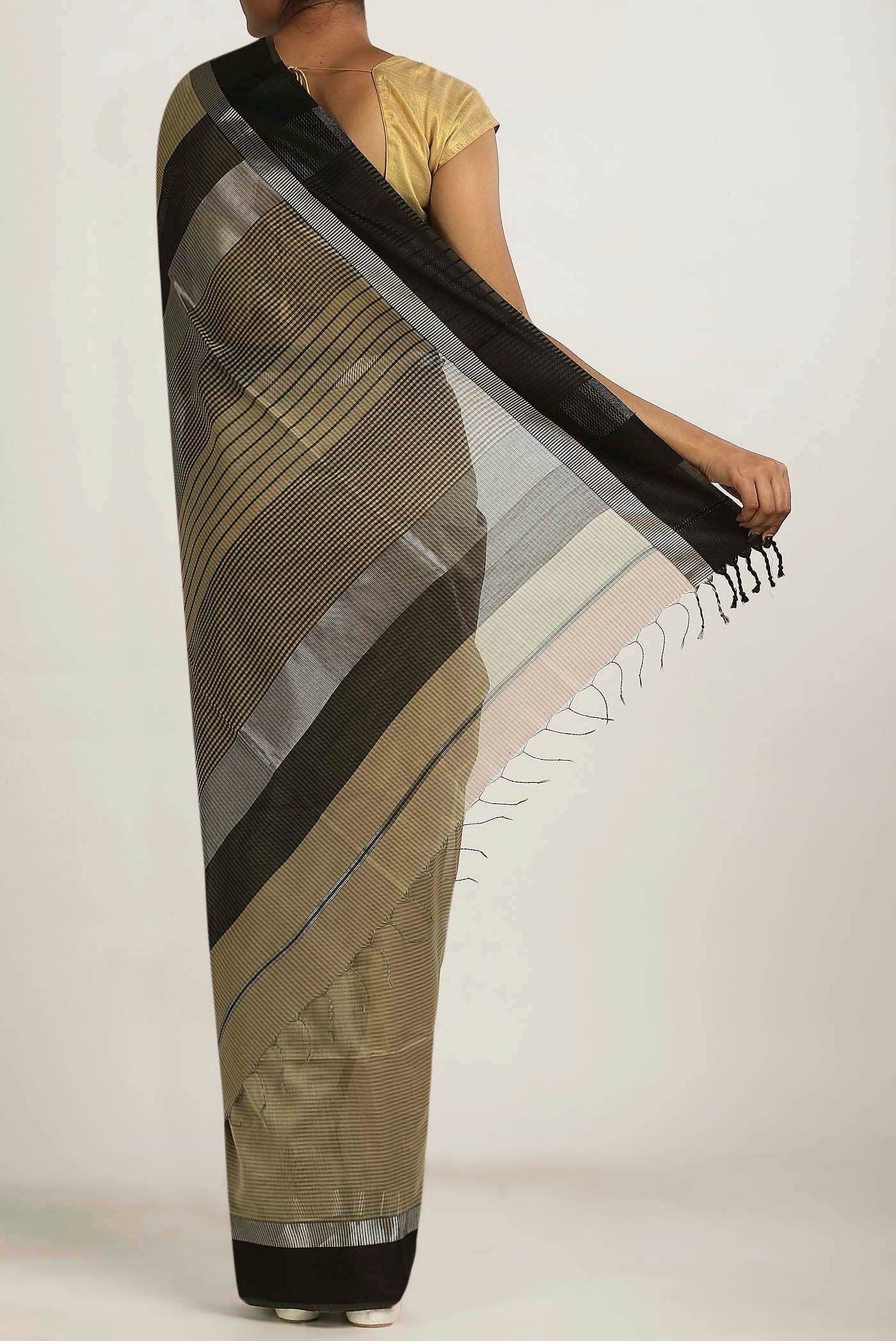 Beige Maheshwari Silk Cotton Saree