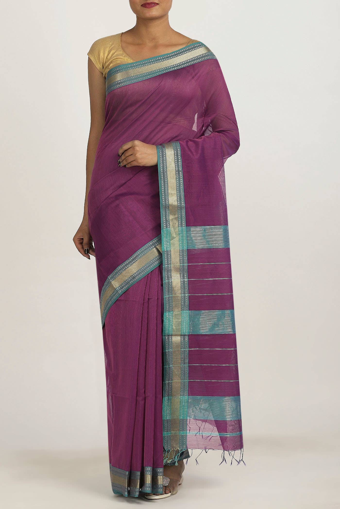 Purple Maheshwari Silk Cotton Saree