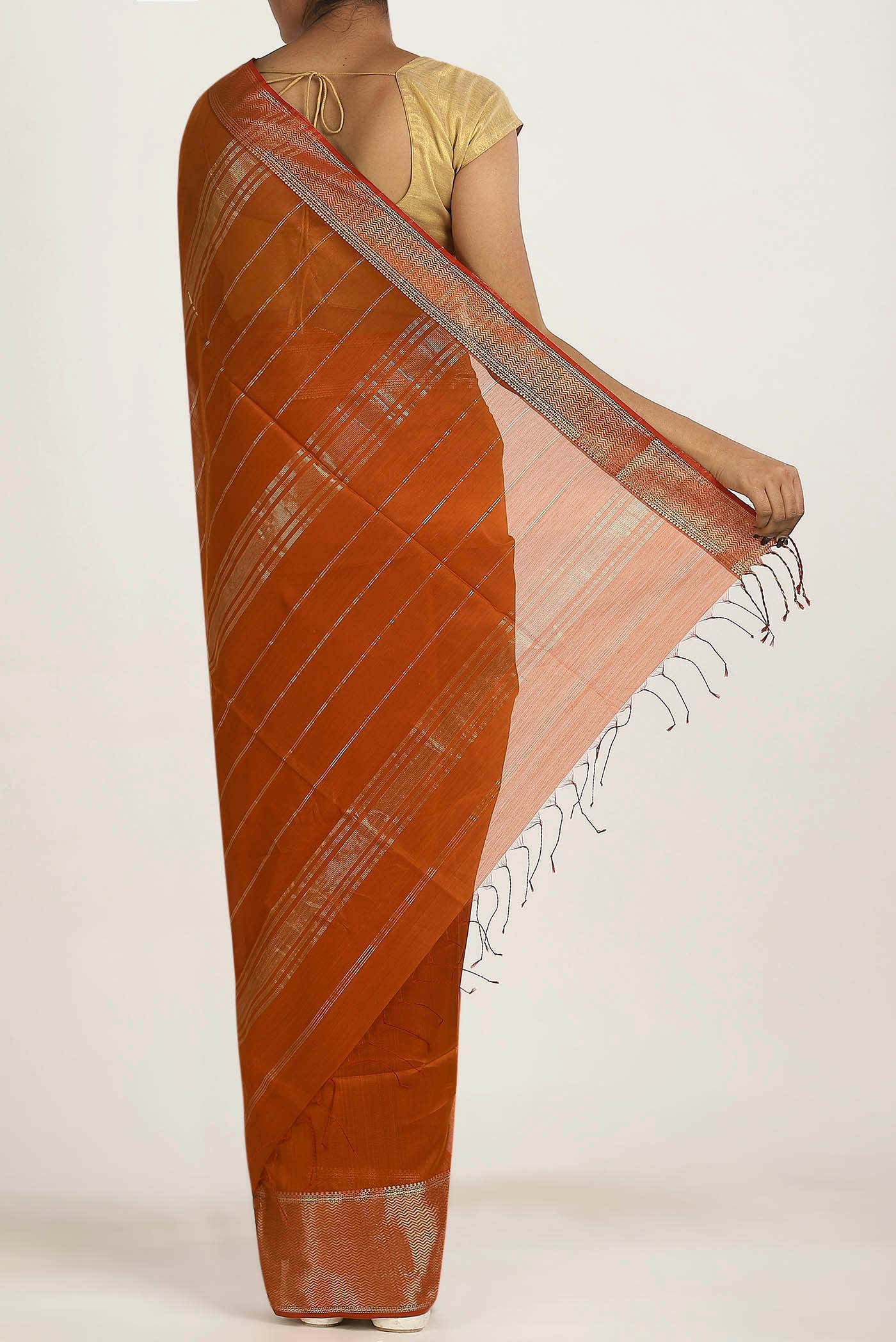 Rust Maheshwari Silk Cotton Saree