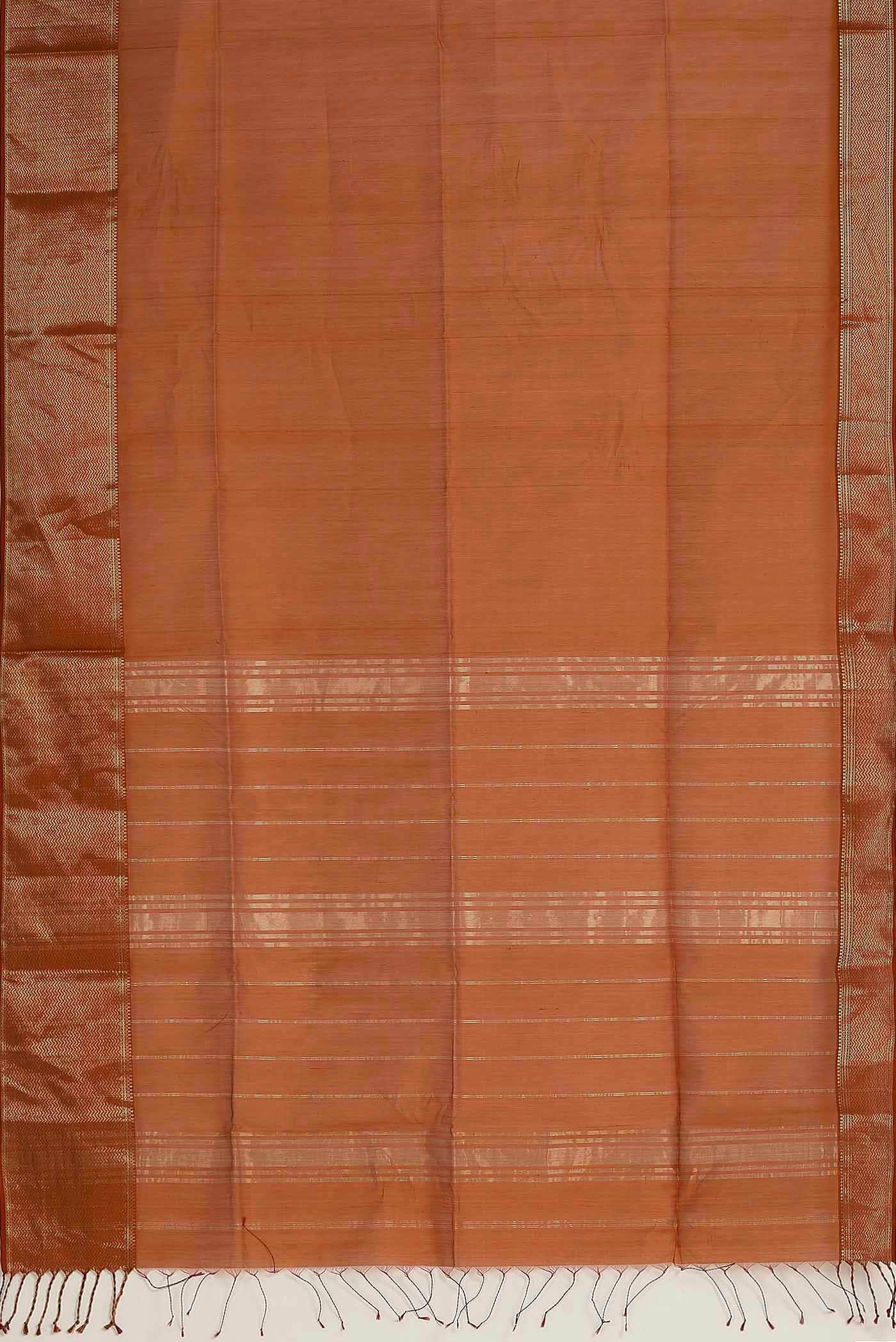 Rust Maheshwari Silk Cotton Saree