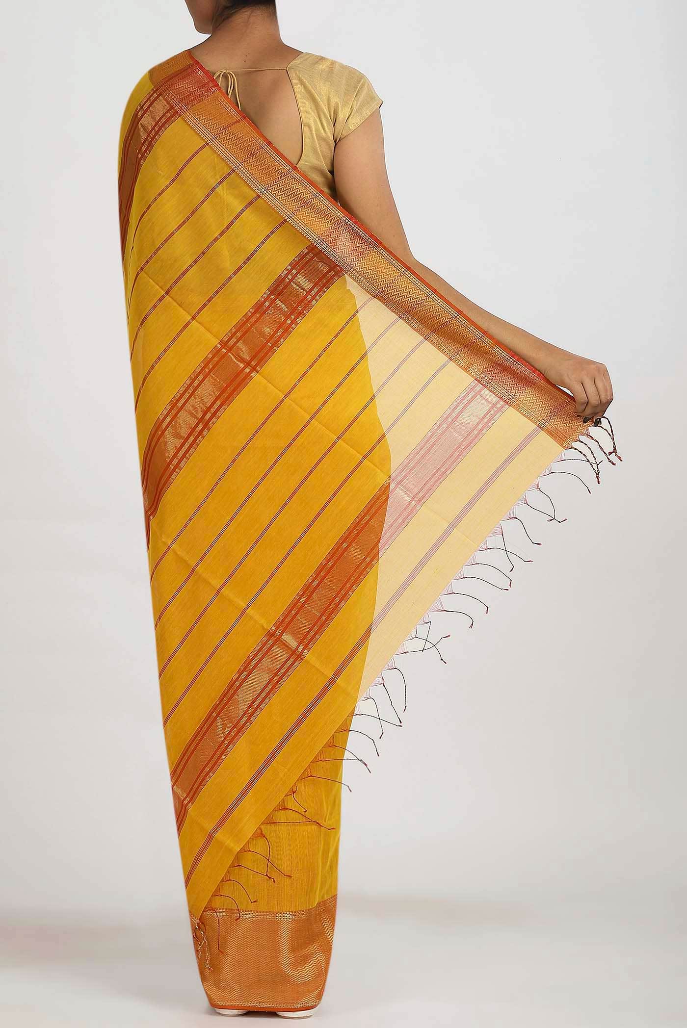 Yellow Maheshwari Silk Cotton Saree