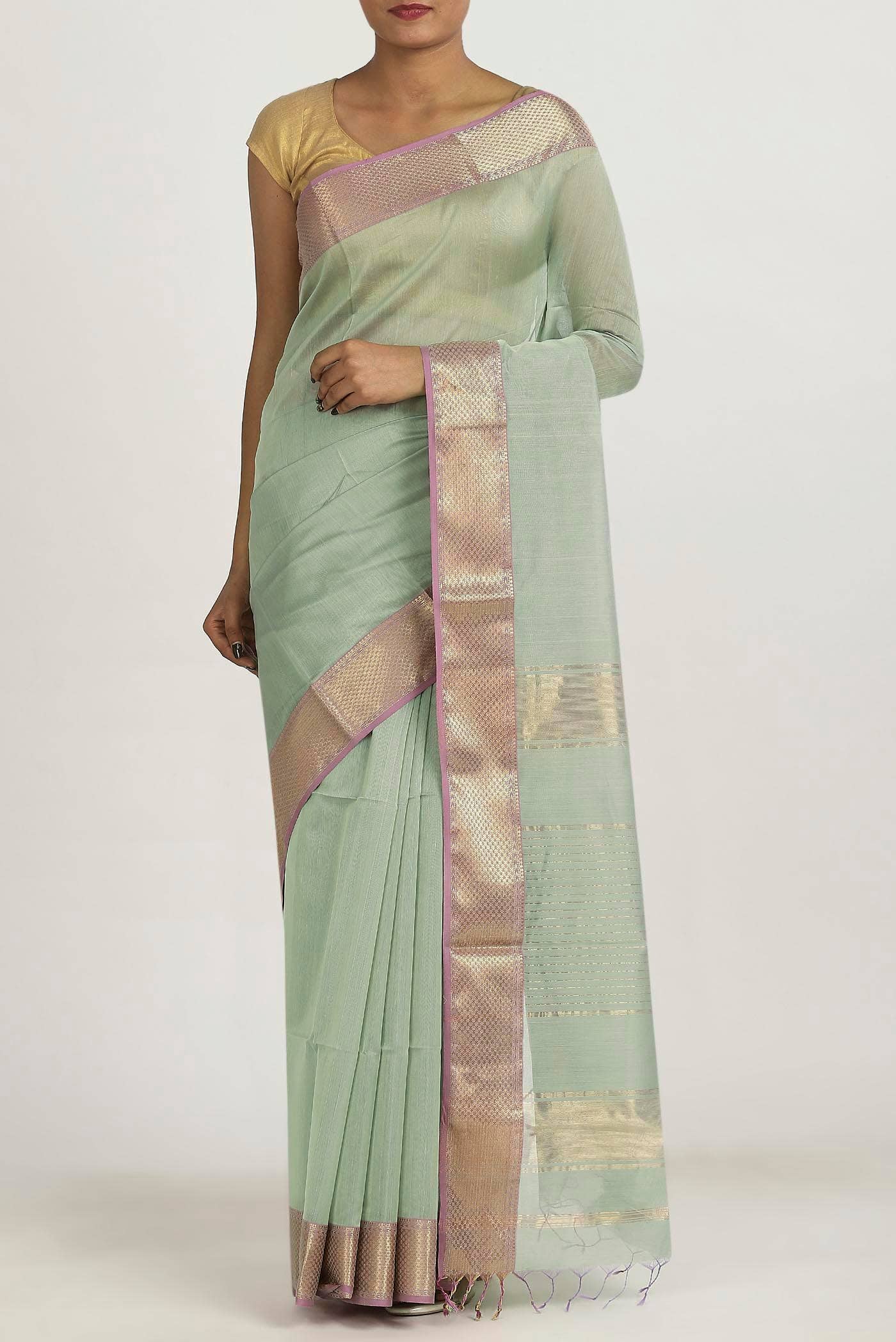 Green Maheshwari Silk Cotton Saree