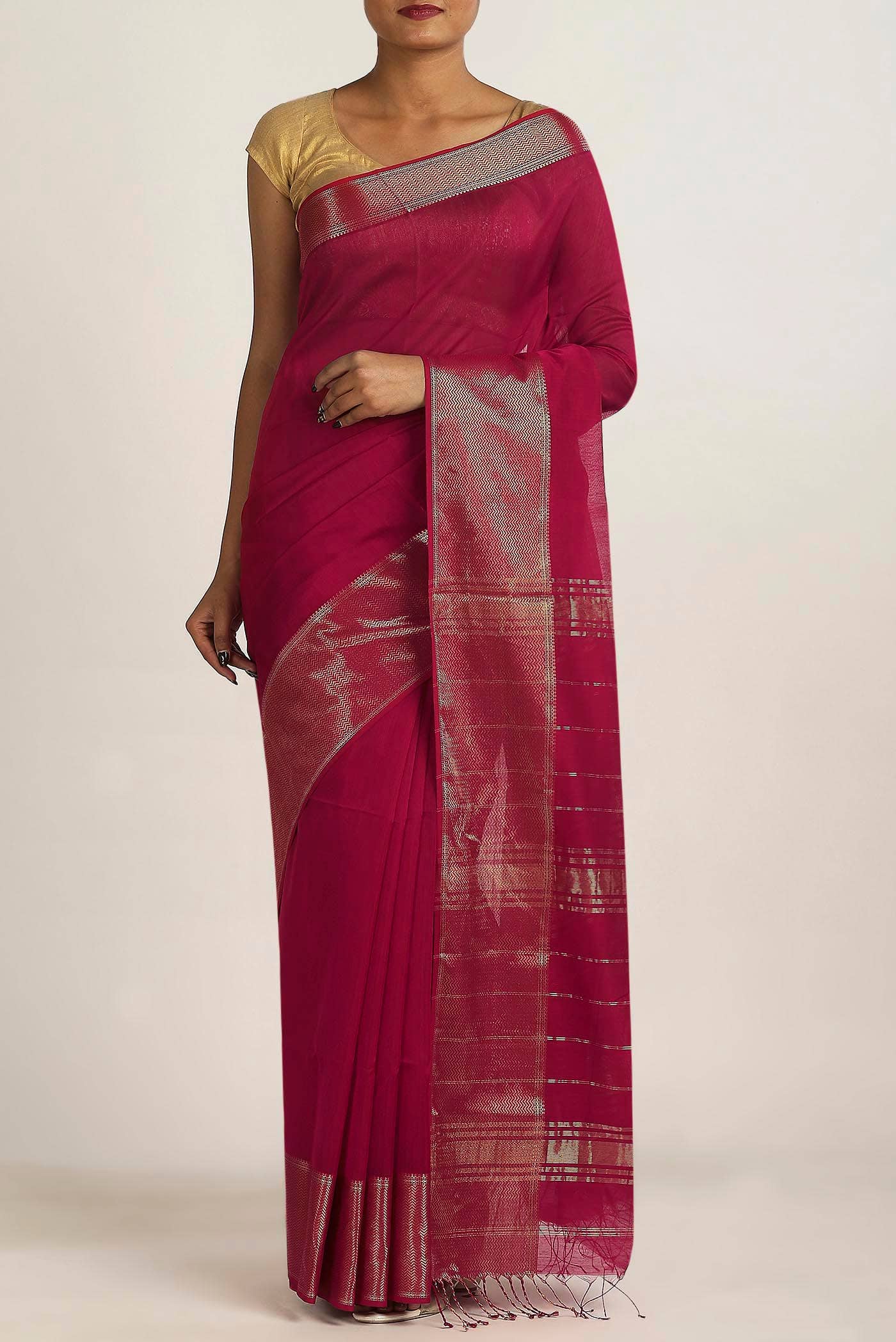 Maroon Maheshwari Silk Cotton Saree